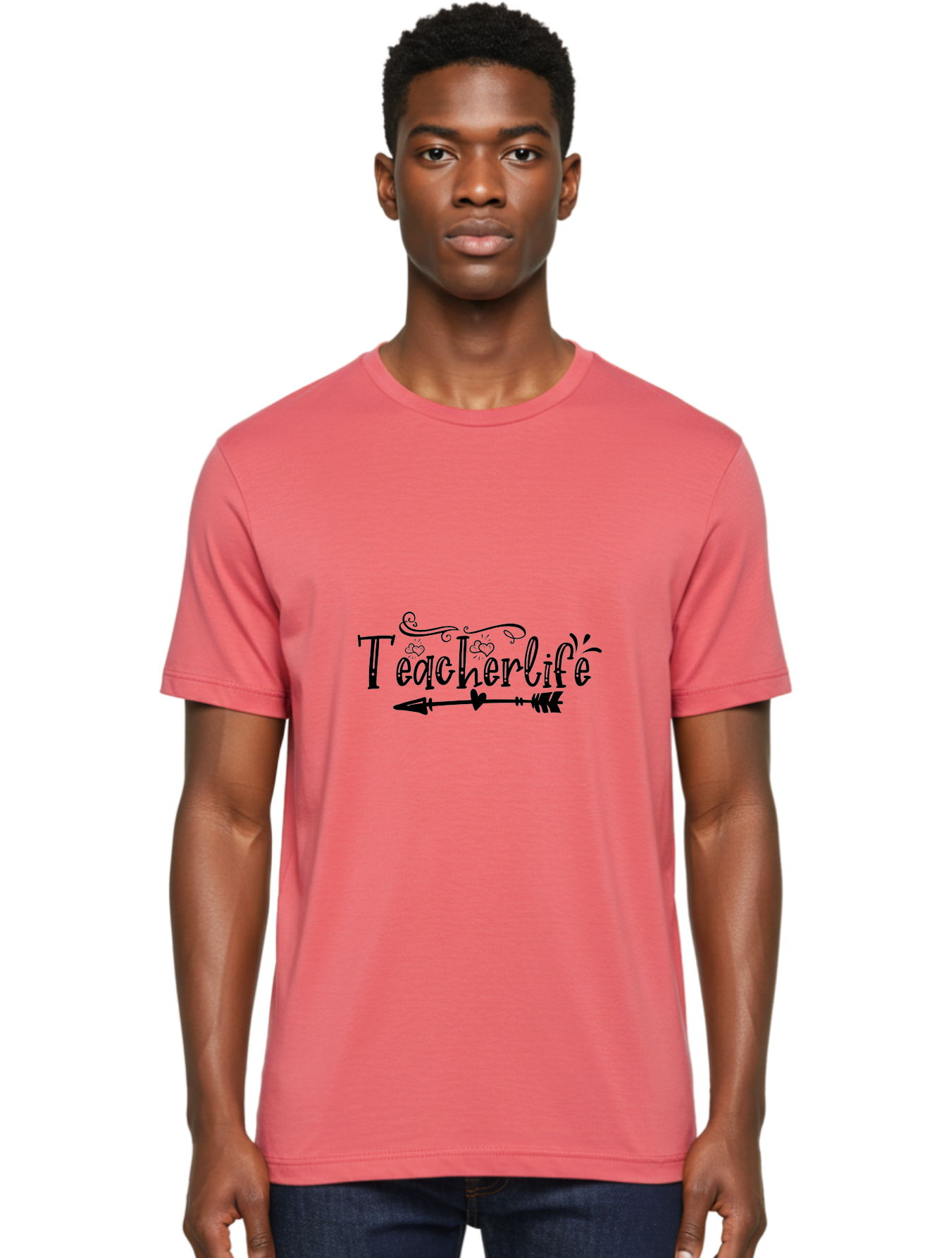 Teacherlife-01 Men'S Graphic Tee, 100% Cotton, Comfortable Casual Summer Wear, Machine Washable, Teacherlife, Teaching Profession, Education Symbol, Decorative Text, Arrow Design, Heart Element, Elegant Script Aae684
