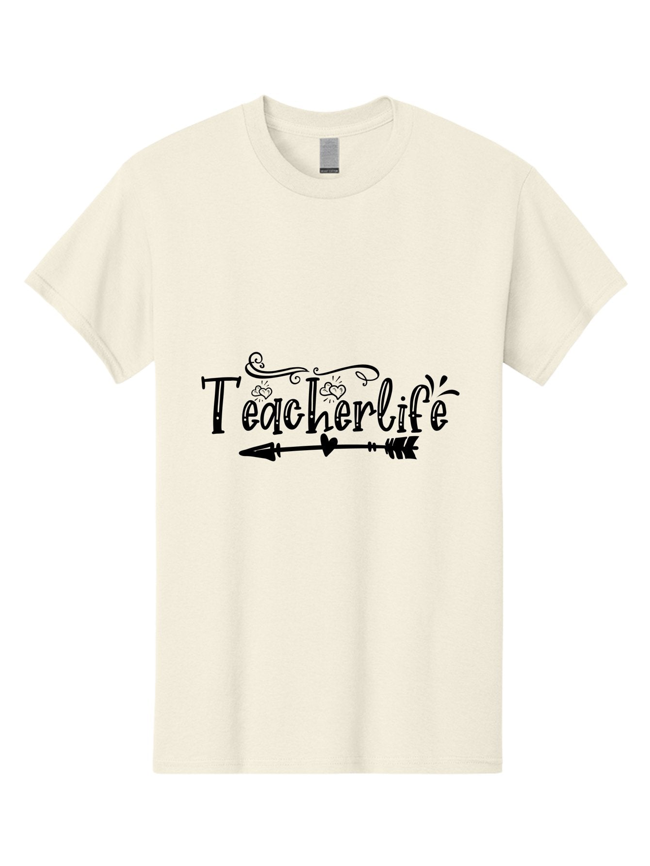 Teacherlife-01 Men'S Graphic Tee, 100% Cotton, Comfortable Casual Summer Wear, Machine Washable, Teacherlife, Teaching Profession, Education Symbol, Decorative Text, Arrow Design, Heart Element, Elegant Script Aae684