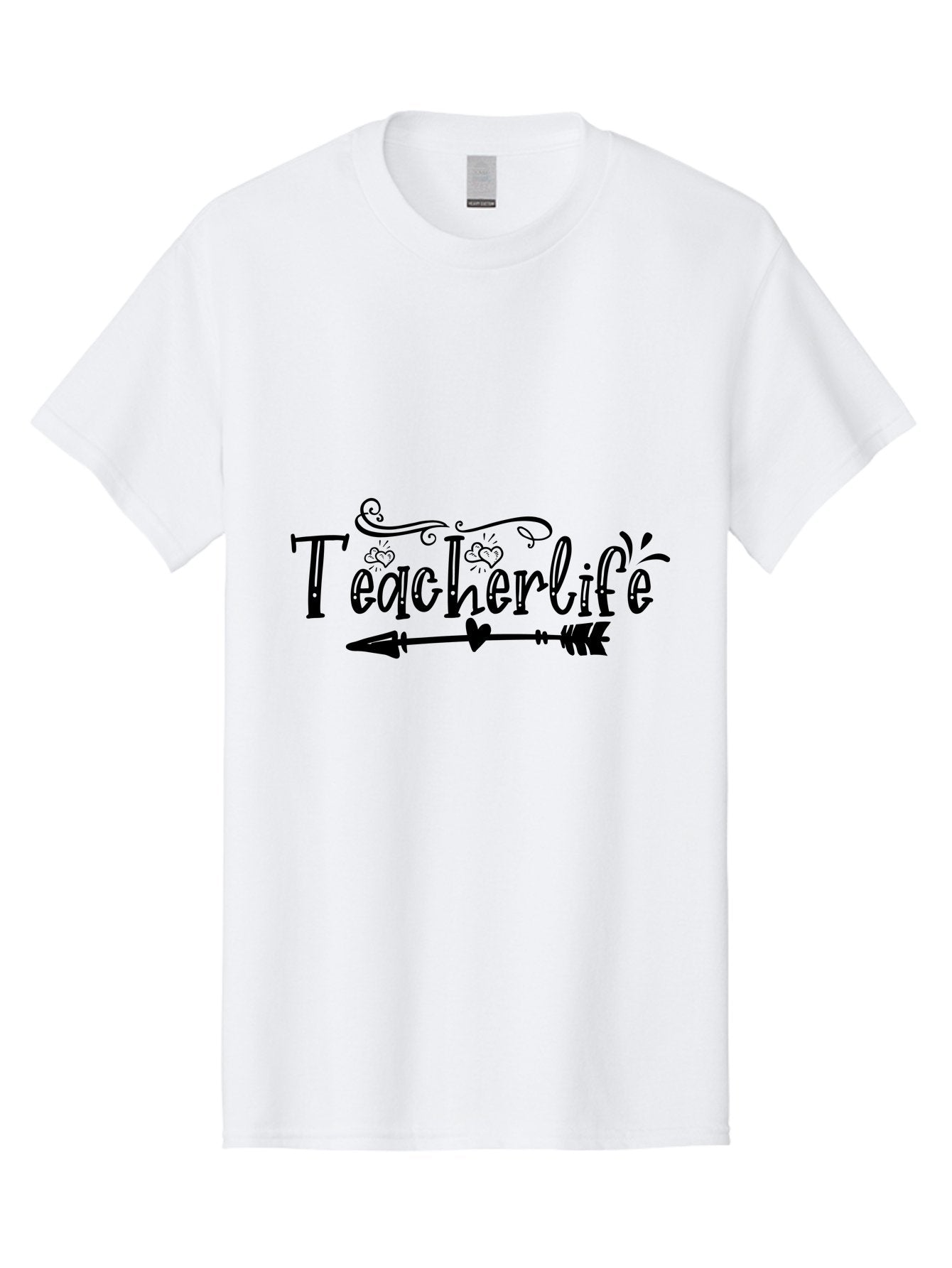 Teacherlife-01 Men'S Graphic Tee, 100% Cotton, Comfortable Casual Summer Wear, Machine Washable, Teacherlife, Teaching Profession, Education Symbol, Decorative Text, Arrow Design, Heart Element, Elegant Script Aae684 6