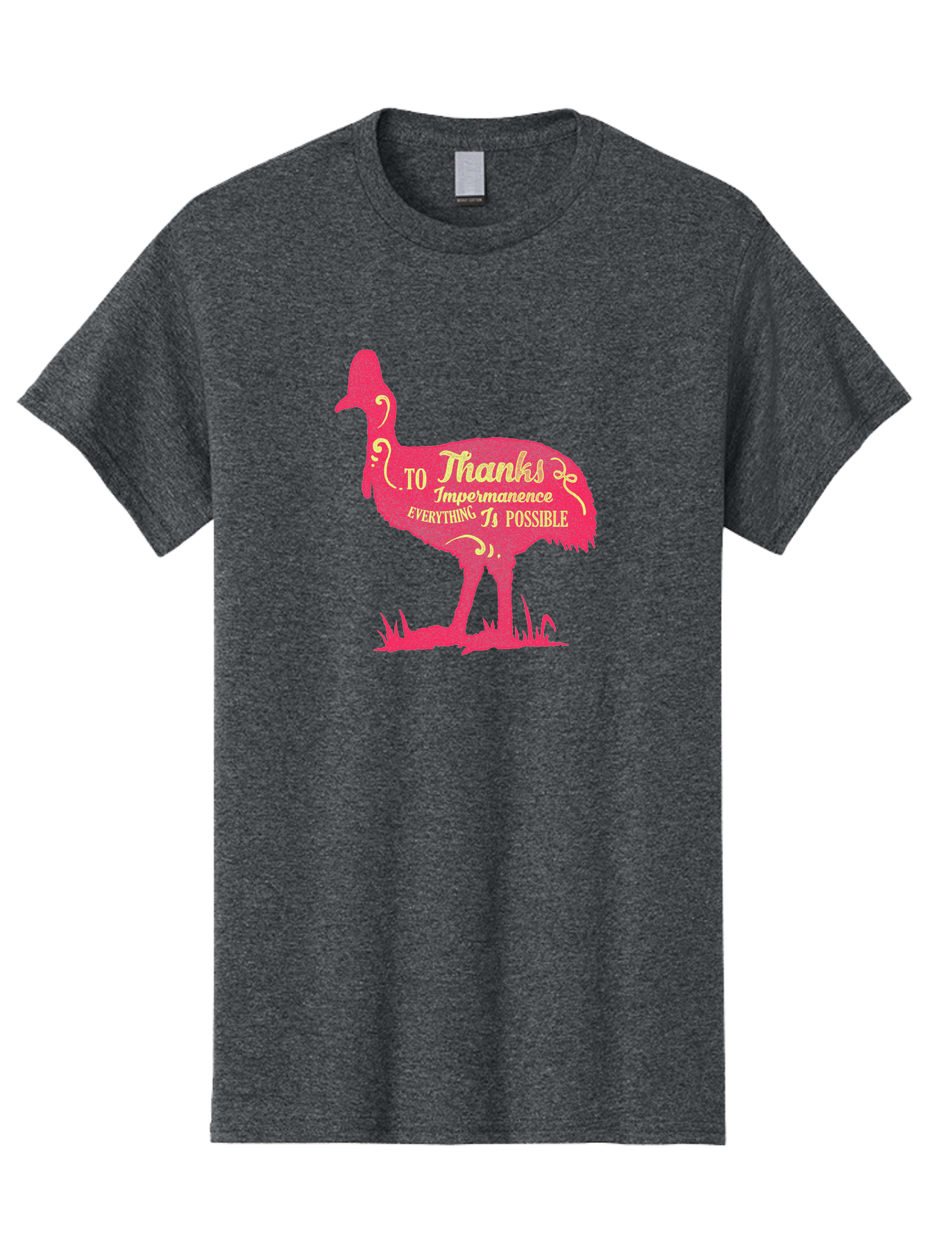 Thanks To Impermanence Men'S Graphic Tee, 100% Cotton, Comfortable Casual Summer Wear, Machine Washable, Stylized Bird Silhouette, Motivational Quote, Inspirational Text, Thanks To Impermanence Everything Is Possible, Creative Typography, Aae689