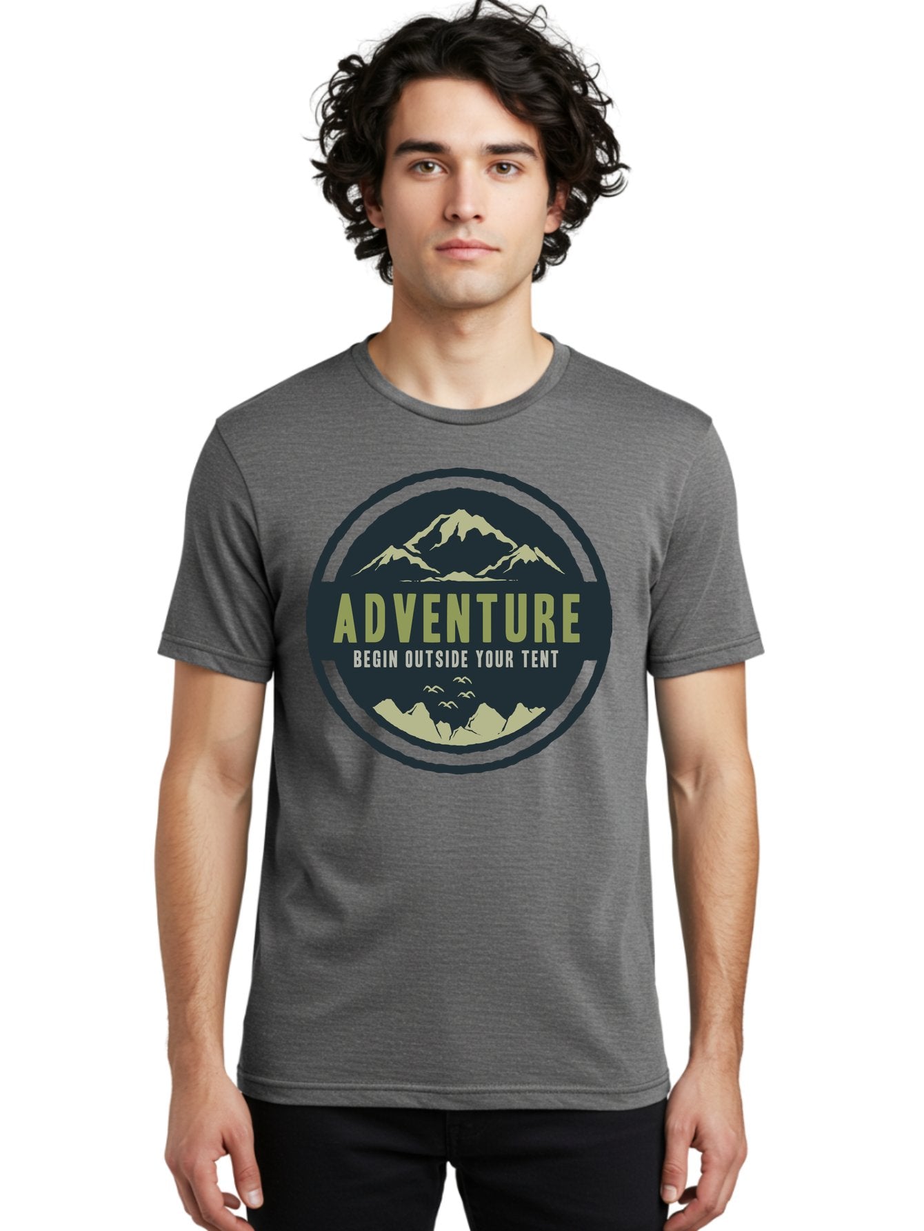 The Adventure Begin Men'S Graphic Tee, 100% Cotton, Comfortable Casual Summer Wear, Machine Washable, Outdoor Adventure, Camping Inspiration, Mountain Landscapes, Wilderness Exploration, Adventure Travel, Nature Escapades, Hiking Motivation, Aae691 21