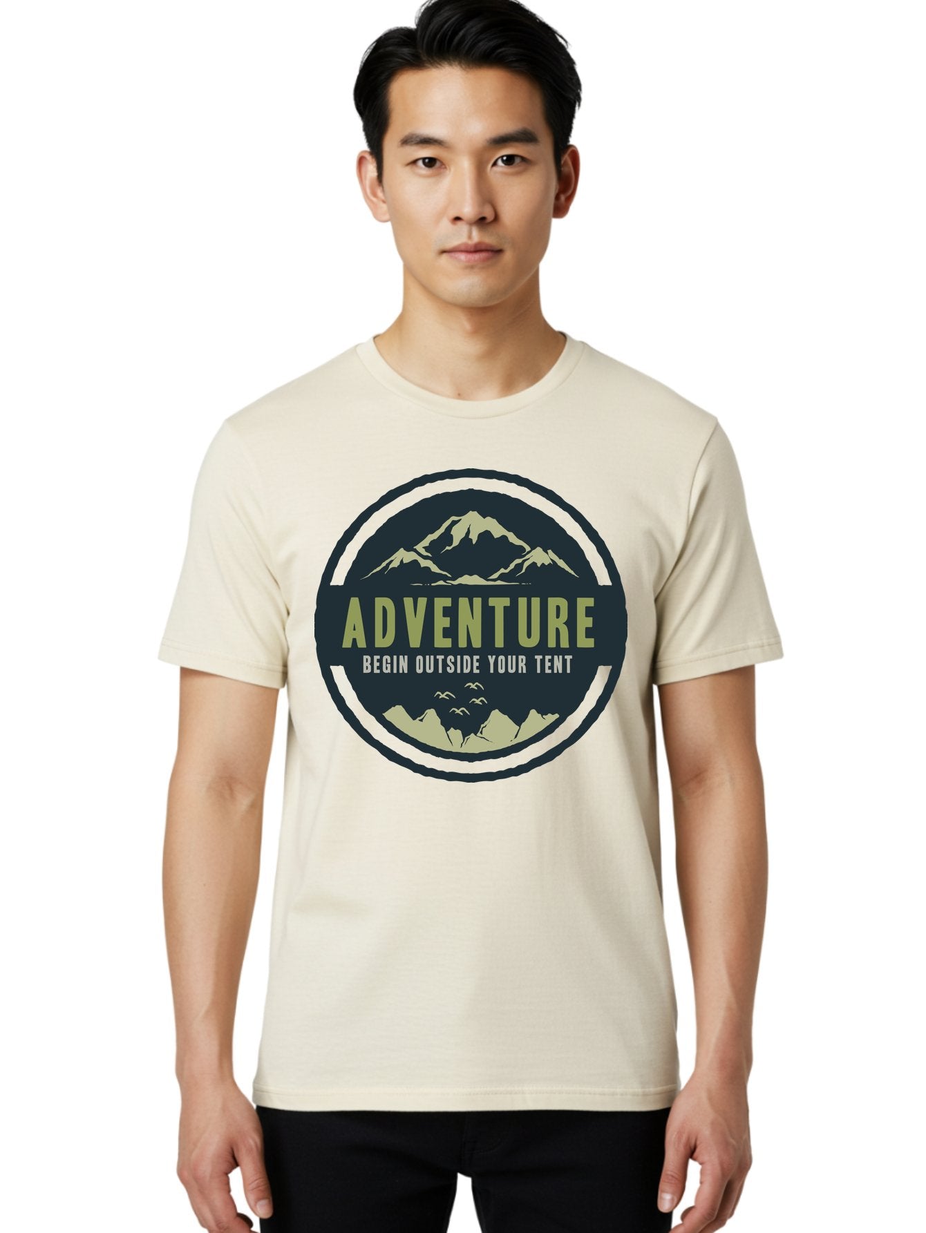 The Adventure Begin Men'S Graphic Tee, 100% Cotton, Comfortable Casual Summer Wear, Machine Washable, Outdoor Adventure, Camping Inspiration, Mountain Landscapes, Wilderness Exploration, Adventure Travel, Nature Escapades, Hiking Motivation, Aae691 18