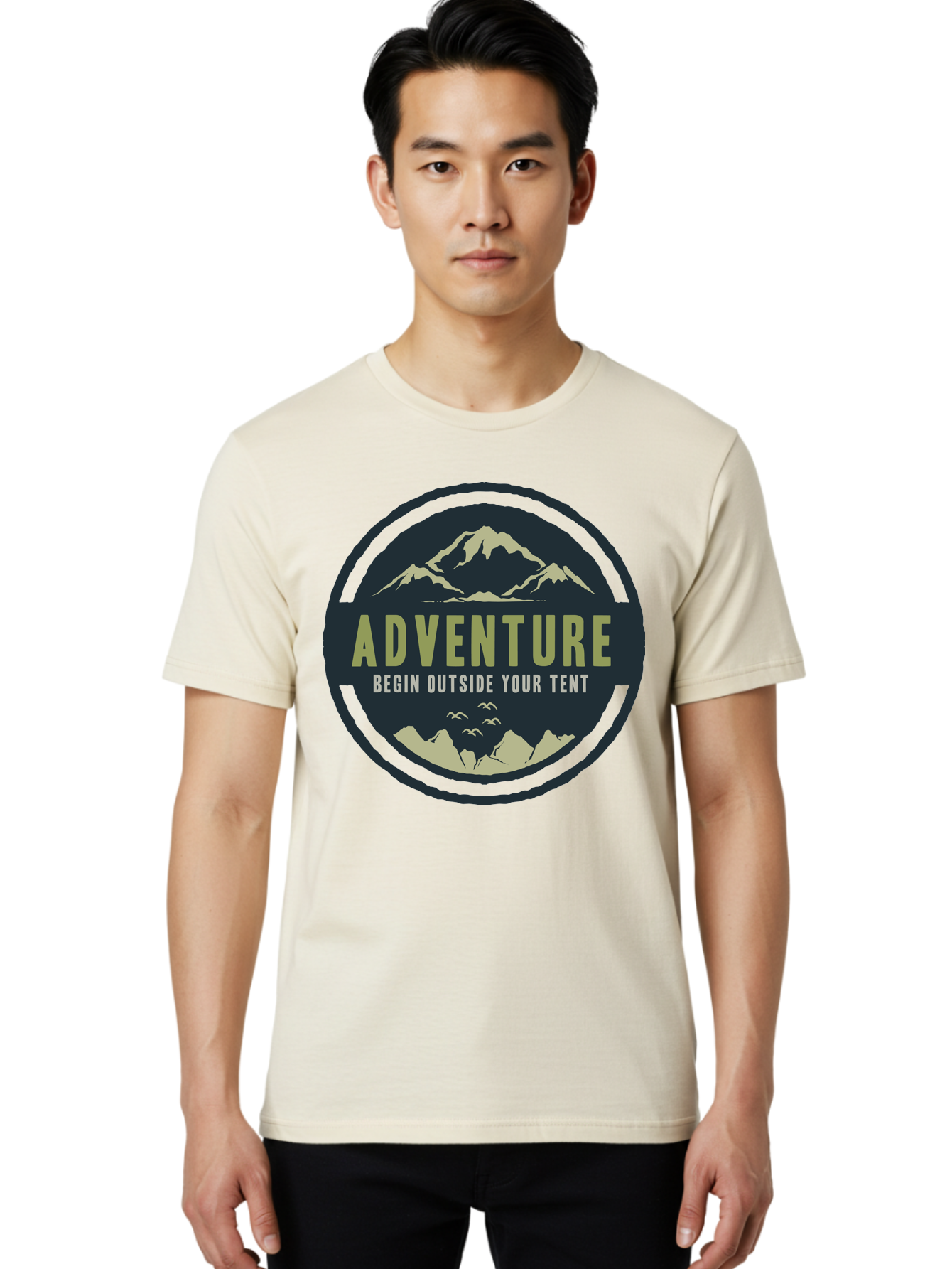 The Adventure Begin Men'S Graphic Tee, 100% Cotton, Comfortable Casual Summer Wear, Machine Washable, Outdoor Adventure, Camping Inspiration, Mountain Landscapes, Wilderness Exploration, Adventure Travel, Nature Escapades, Hiking Motivation, Aae691