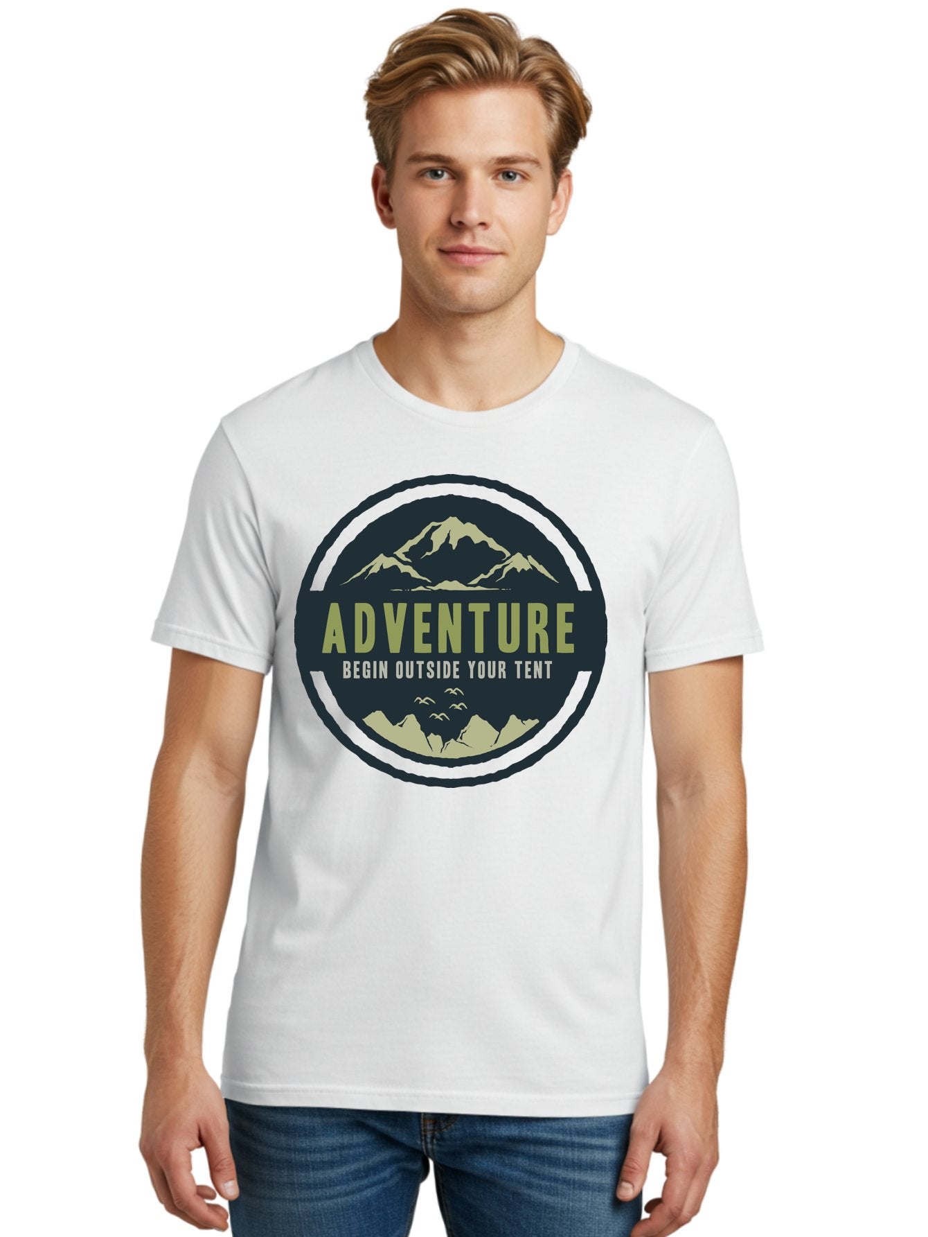The Adventure Begin Men'S Graphic Tee, 100% Cotton, Comfortable Casual Summer Wear, Machine Washable, Outdoor Adventure, Camping Inspiration, Mountain Landscapes, Wilderness Exploration, Adventure Travel, Nature Escapades, Hiking Motivation, Aae691 27