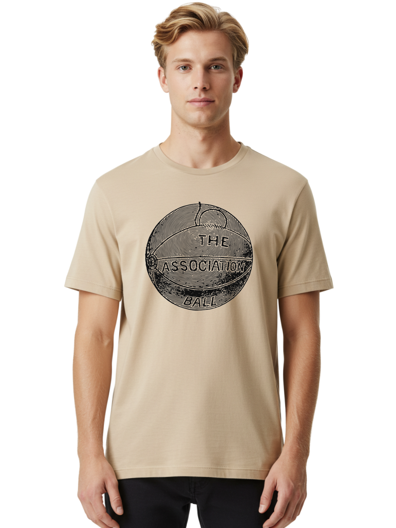 The Association Ball Men'S Graphic Tee, 100% Cotton, Comfortable Casual Summer Wear, Machine Washable, Vintage Basketball Illustration, Retro Sports Art, Circular Design, Textured Ball, Bold Typography, Nostalgic Feel, Classic Basketball, Aae693 30