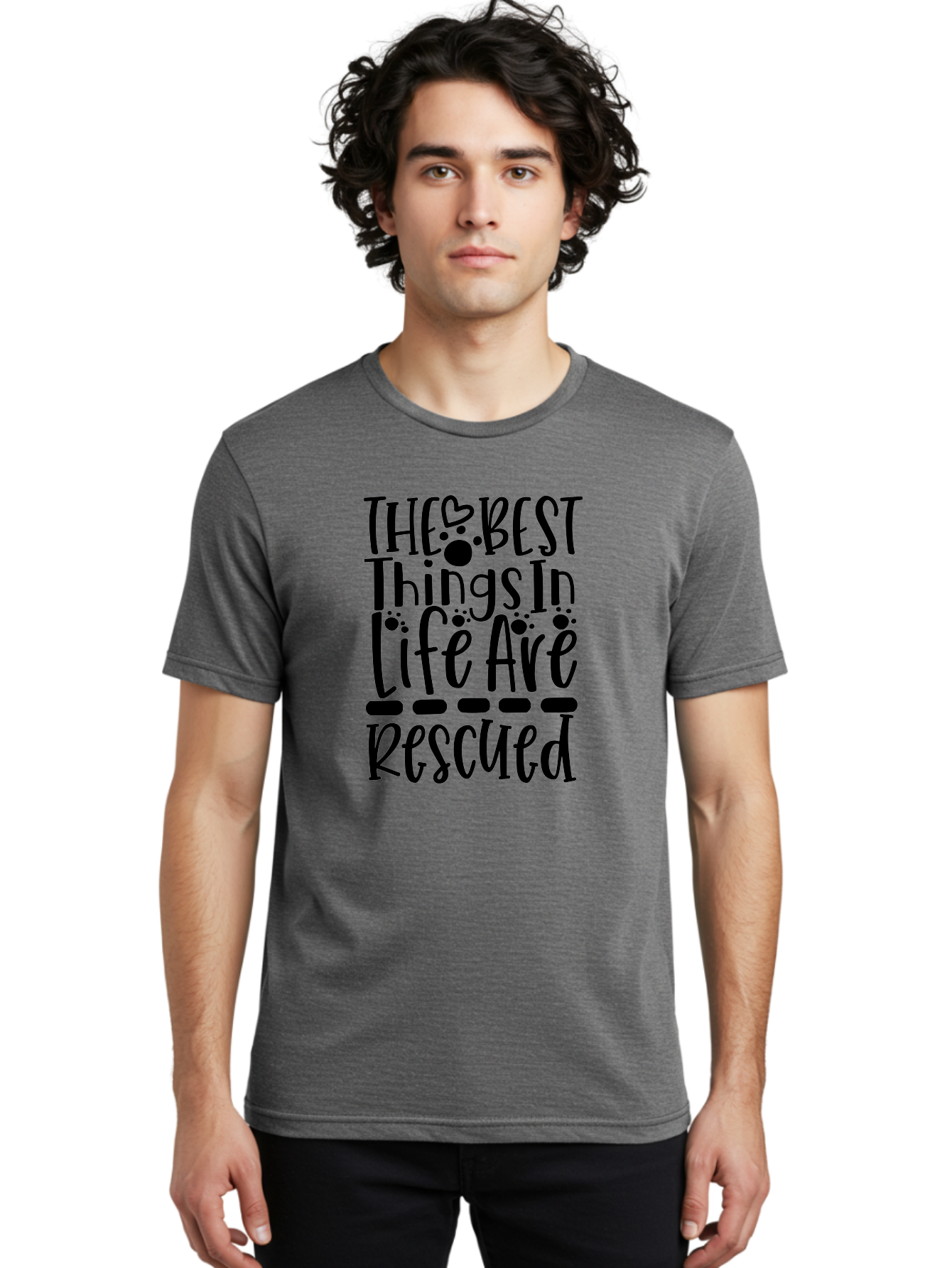 The Best Things In Life Are Rescued Men'S Graphic Tee, 100% Cotton, Comfortable Casual Summer Wear, Machine Washable, Animal Rescue, Rescue Pets, Adopt Don'T Shop, Pet Love, Animal Lovers, Inspiring Quotes, Heartwarming Messages, Paw Prints Aae695 10