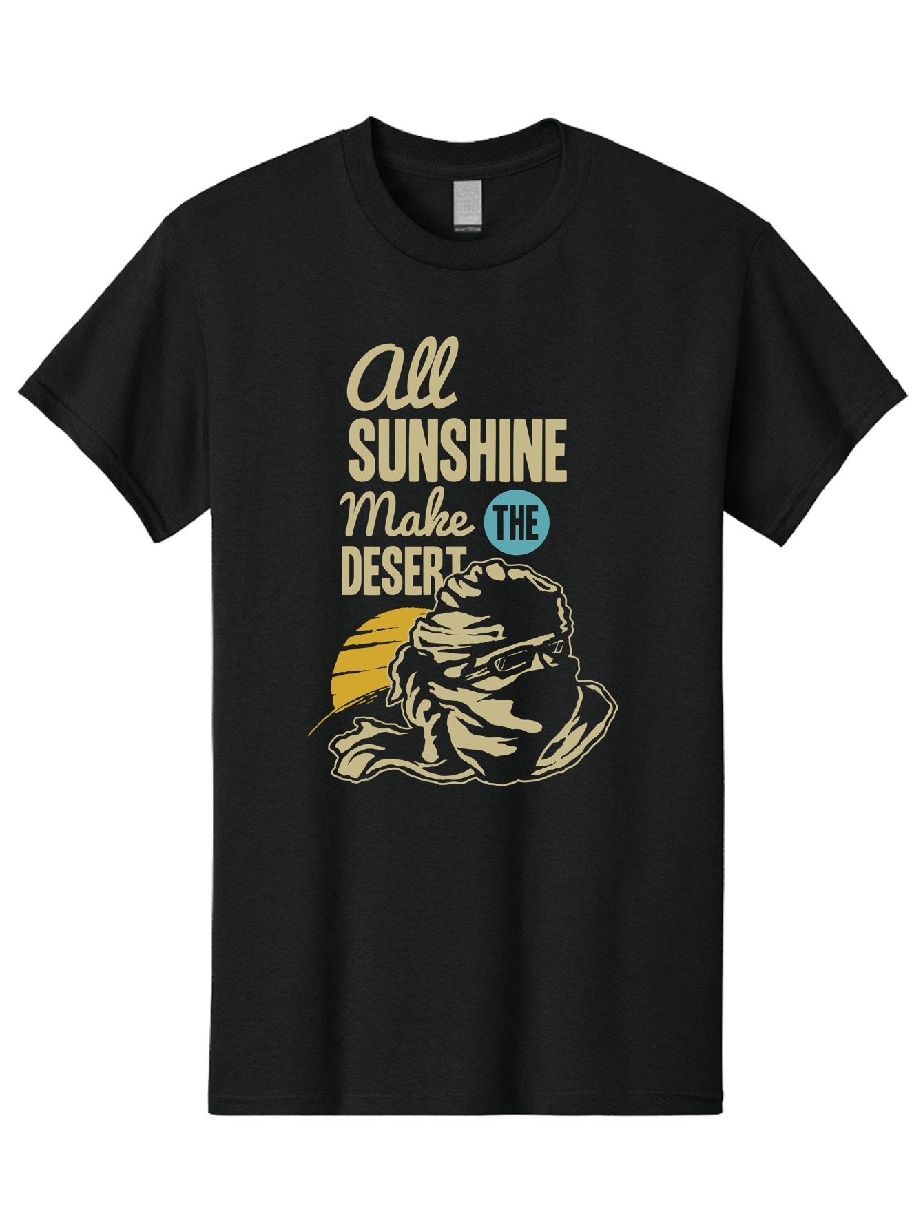 The Desert Men'S Graphic Tee, 100% Cotton, Comfortable Casual Summer Wear, Machine Washable, Inspirational Quote, Desert Theme, Sunshine, Frog Illustration, Desert Landscape, Motivational Message, Fun Design, Quirky Art, Summer Vibes, Aae701