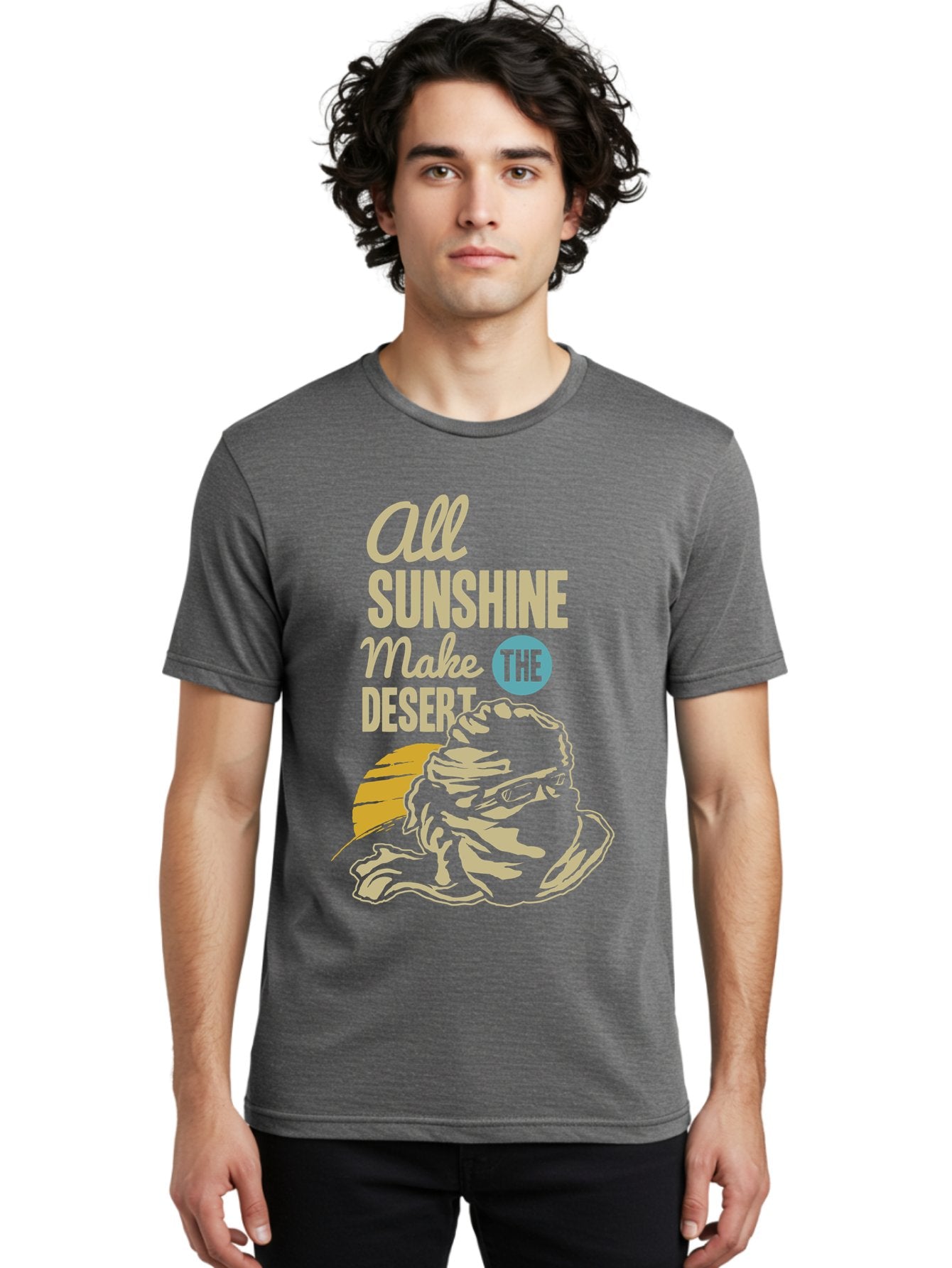 The Desert Men'S Graphic Tee, 100% Cotton, Comfortable Casual Summer Wear, Machine Washable, Inspirational Quote, Desert Theme, Sunshine, Frog Illustration, Desert Landscape, Motivational Message, Fun Design, Quirky Art, Summer Vibes, Aae701 29