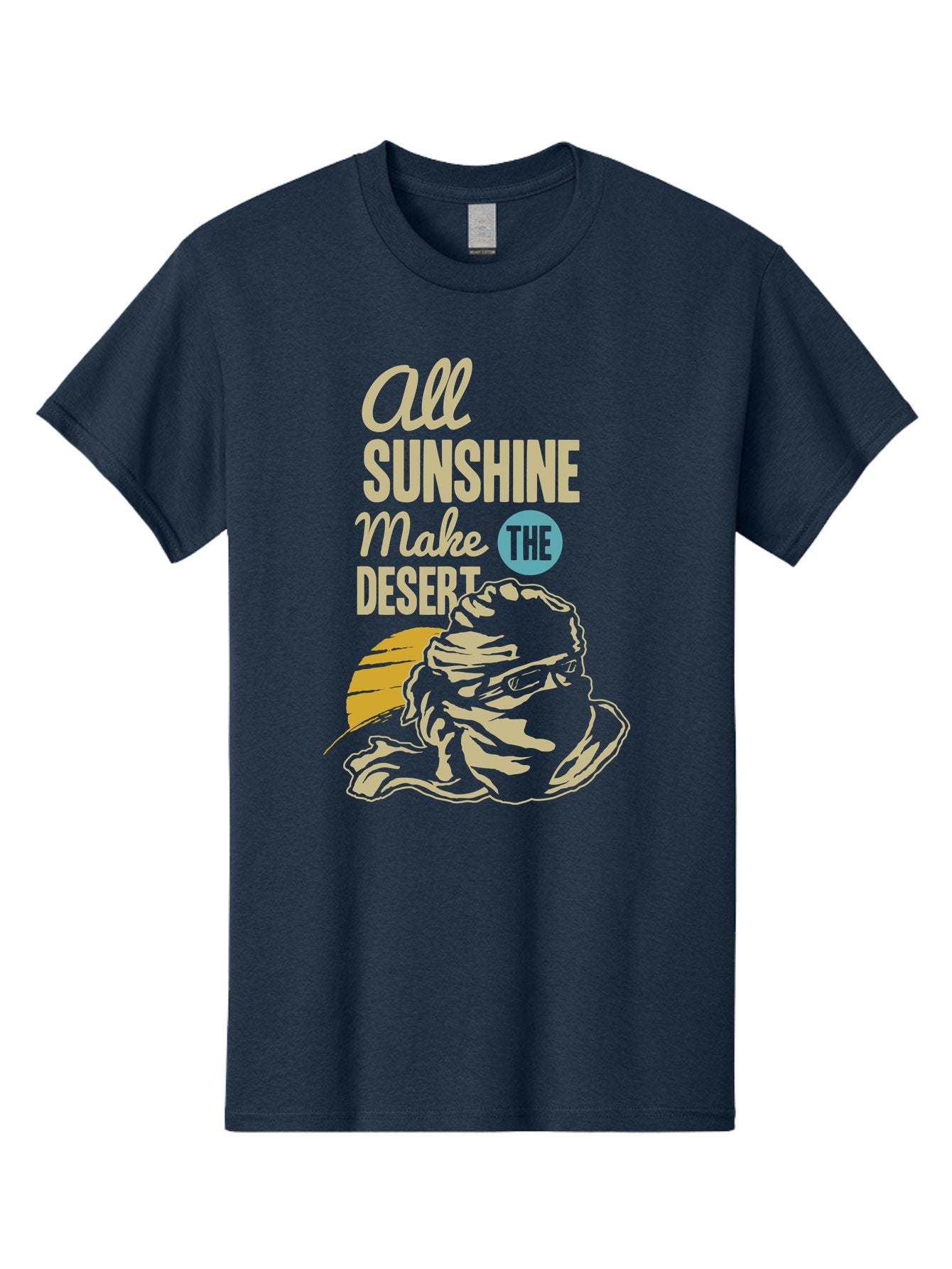 The Desert Men'S Graphic Tee, 100% Cotton, Comfortable Casual Summer Wear, Machine Washable, Inspirational Quote, Desert Theme, Sunshine, Frog Illustration, Desert Landscape, Motivational Message, Fun Design, Quirky Art, Summer Vibes, Aae701