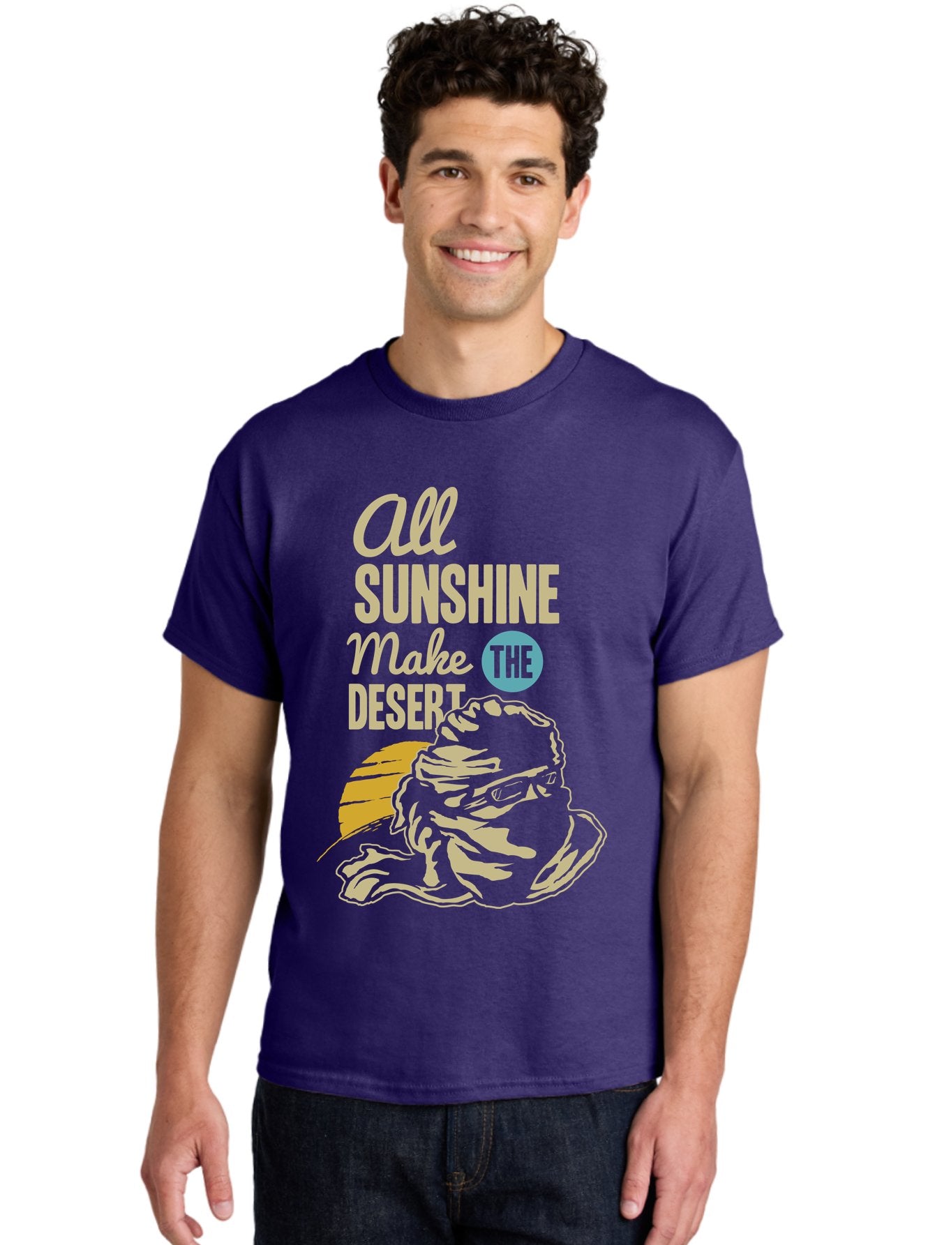 The Desert Men'S Graphic Tee, 100% Cotton, Comfortable Casual Summer Wear, Machine Washable, Inspirational Quote, Desert Theme, Sunshine, Frog Illustration, Desert Landscape, Motivational Message, Fun Design, Quirky Art, Summer Vibes, Aae701 20
