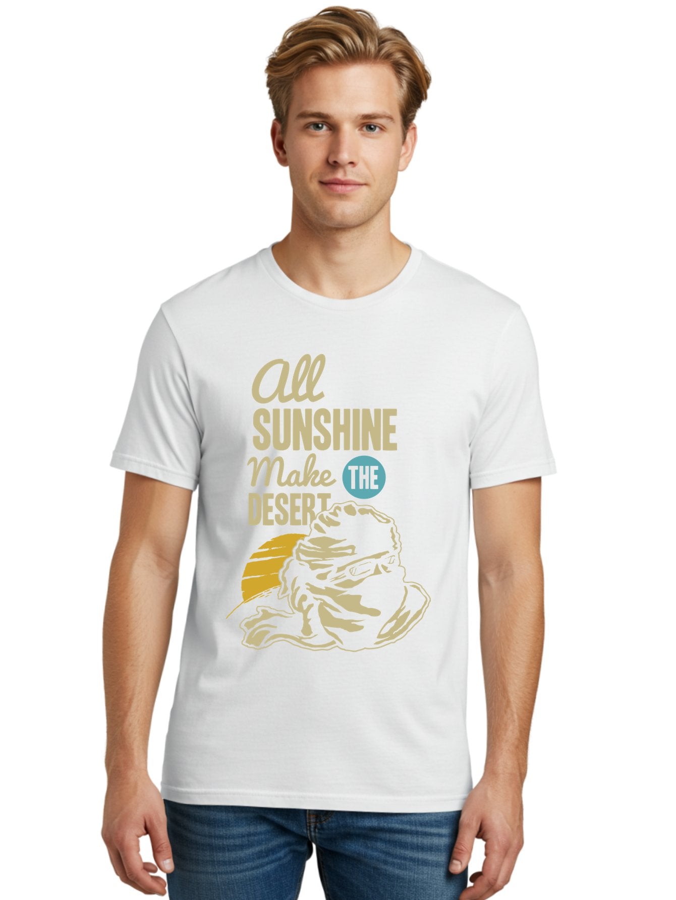 The Desert Men'S Graphic Tee, 100% Cotton, Comfortable Casual Summer Wear, Machine Washable, Inspirational Quote, Desert Theme, Sunshine, Frog Illustration, Desert Landscape, Motivational Message, Fun Design, Quirky Art, Summer Vibes, Aae701 25