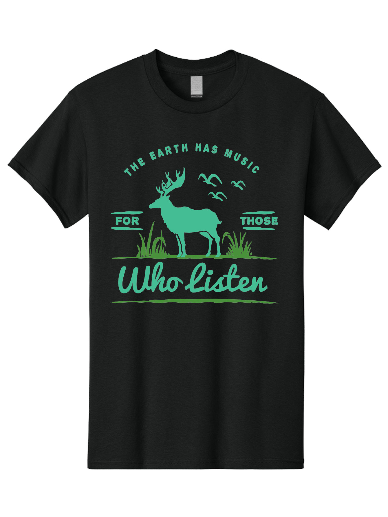 The Earth Has Music Men'S Graphic Tee, 100% Cotton, Comfortable Casual Summer Wear, Machine Washable, Wildlife Conservation, Environmentalism, Deer Silhouette, Birds In Flight, Inspirational Quote, Eco-Friendly Message, Nature Lovers, Aae702 21