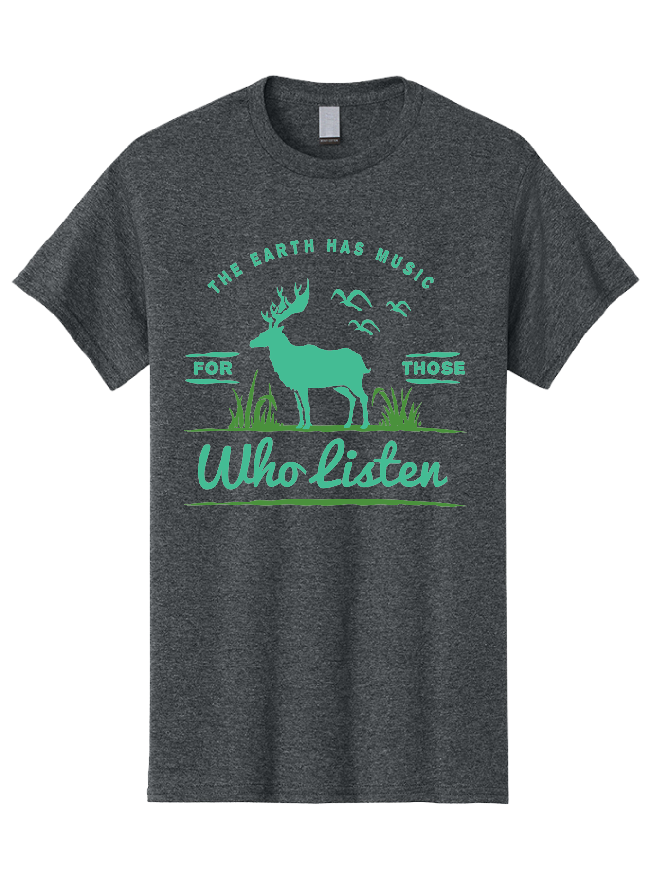 The Earth Has Music Men'S Graphic Tee, 100% Cotton, Comfortable Casual Summer Wear, Machine Washable, Wildlife Conservation, Environmentalism, Deer Silhouette, Birds In Flight, Inspirational Quote, Eco-Friendly Message, Nature Lovers, Aae702 29