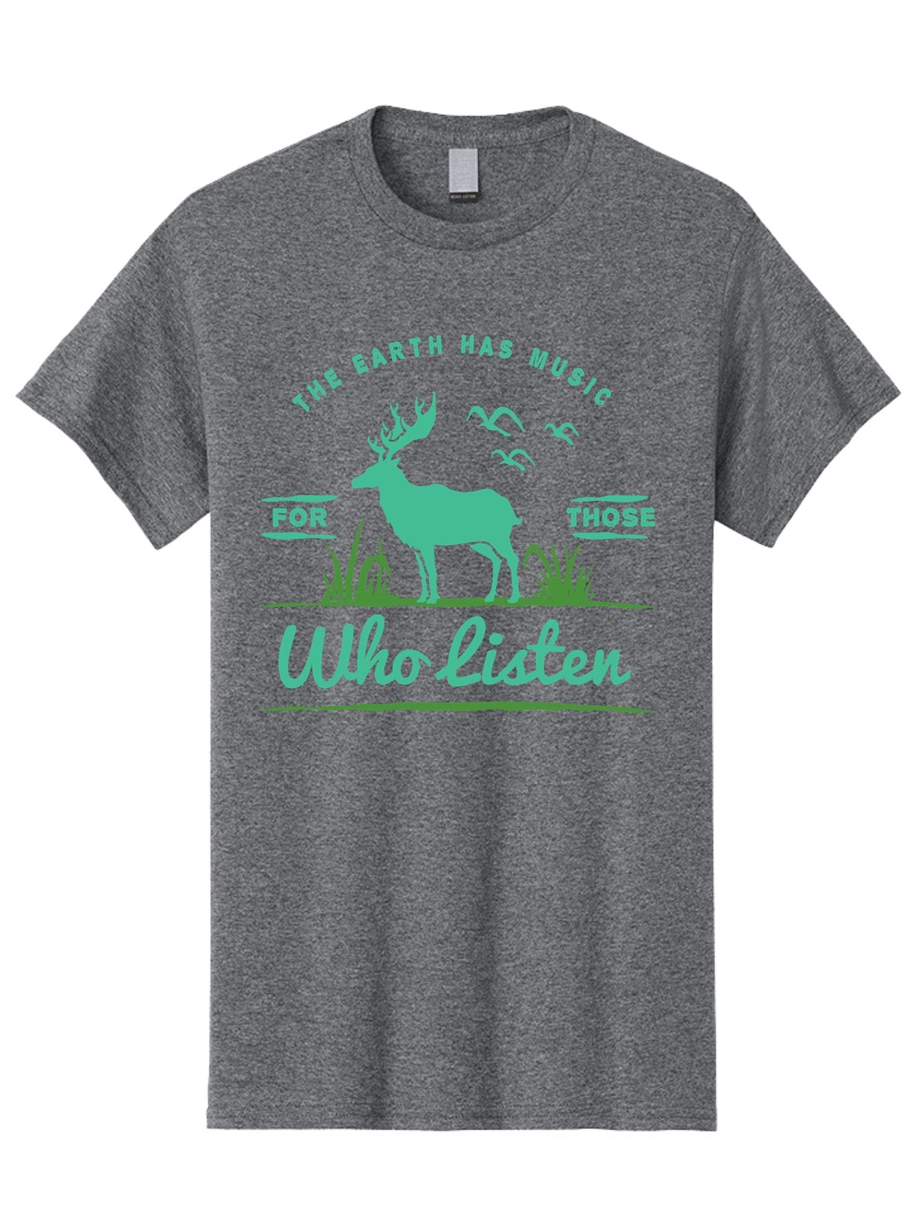 The Earth Has Music Men'S Graphic Tee, 100% Cotton, Comfortable Casual Summer Wear, Machine Washable, Wildlife Conservation, Environmentalism, Deer Silhouette, Birds In Flight, Inspirational Quote, Eco-Friendly Message, Nature Lovers, Aae702 8