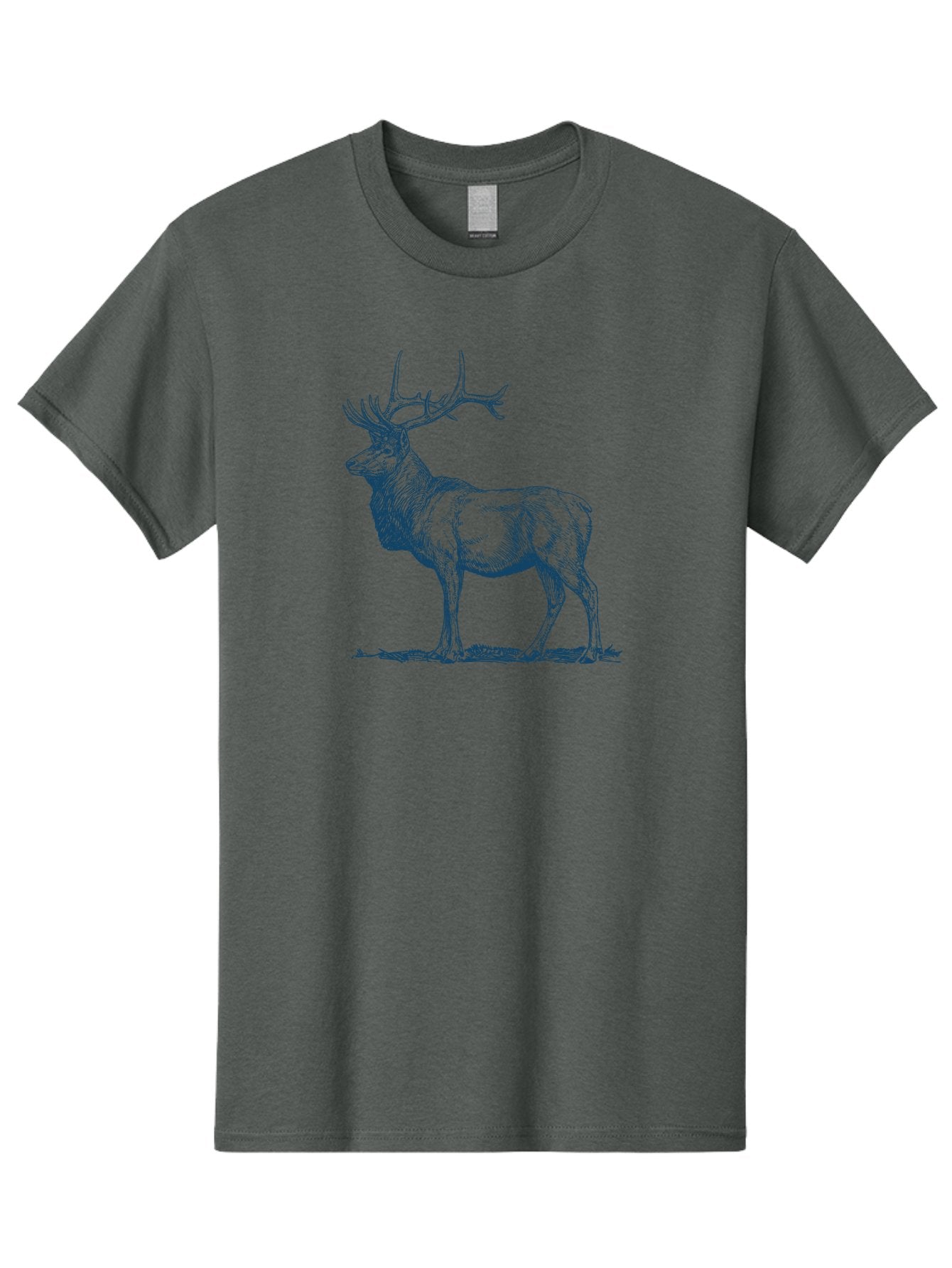 The Elder Stag Men'S Graphic Tee, 100% Cotton, Comfortable Casual Summer Wear, Machine Washable, Majestic Elk, Wildlife Illustration, Detailed Drawing, Natural Habitat, Grassy Terrain, Impressive Antlers, Wild Animal Art, Serene Pose, Aae703 10