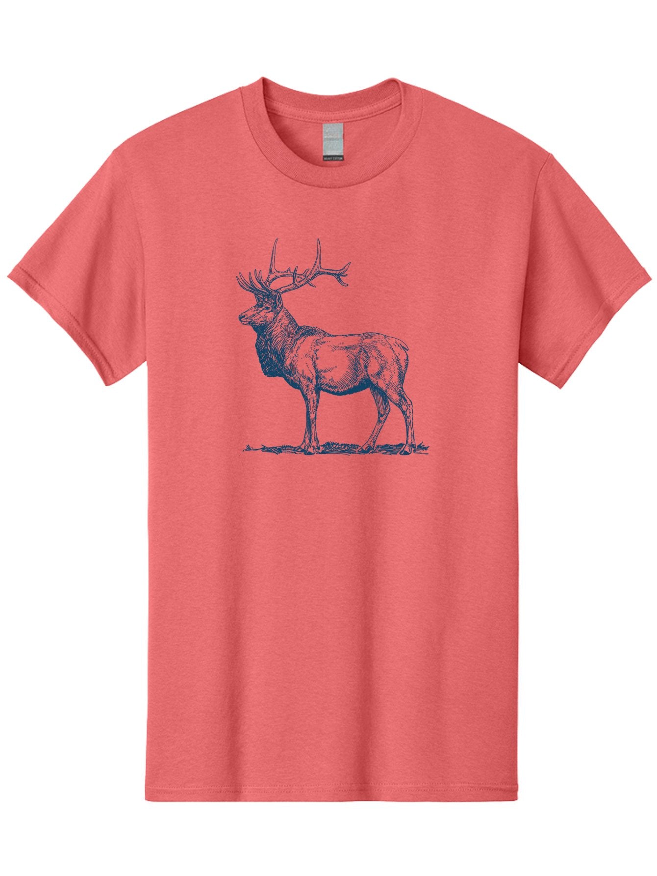 The Elder Stag Men'S Graphic Tee, 100% Cotton, Comfortable Casual Summer Wear, Machine Washable, Majestic Elk, Wildlife Illustration, Detailed Drawing, Natural Habitat, Grassy Terrain, Impressive Antlers, Wild Animal Art, Serene Pose, Aae703 13