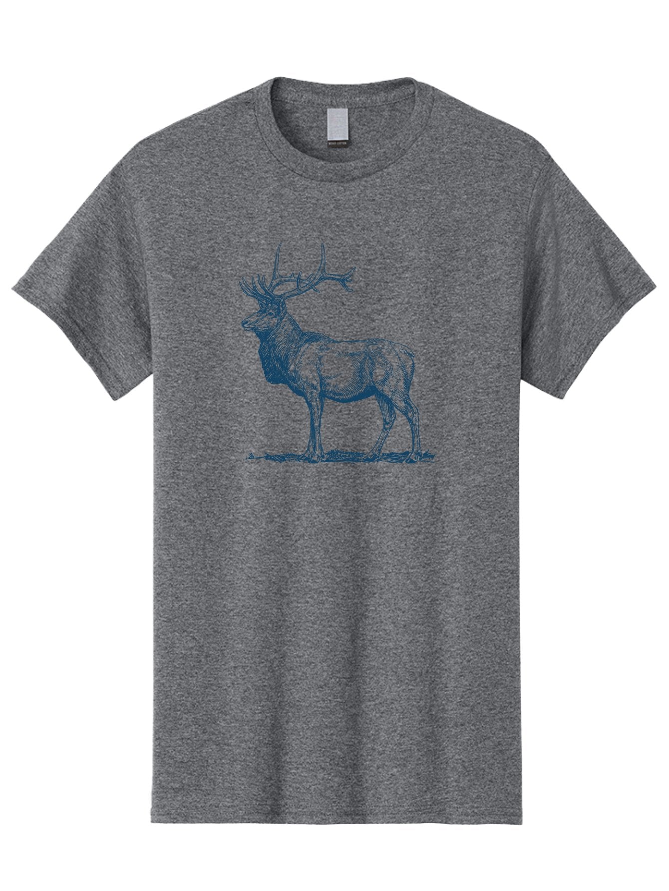 The Elder Stag Men'S Graphic Tee, 100% Cotton, Comfortable Casual Summer Wear, Machine Washable, Majestic Elk, Wildlife Illustration, Detailed Drawing, Natural Habitat, Grassy Terrain, Impressive Antlers, Wild Animal Art, Serene Pose, Aae703 11