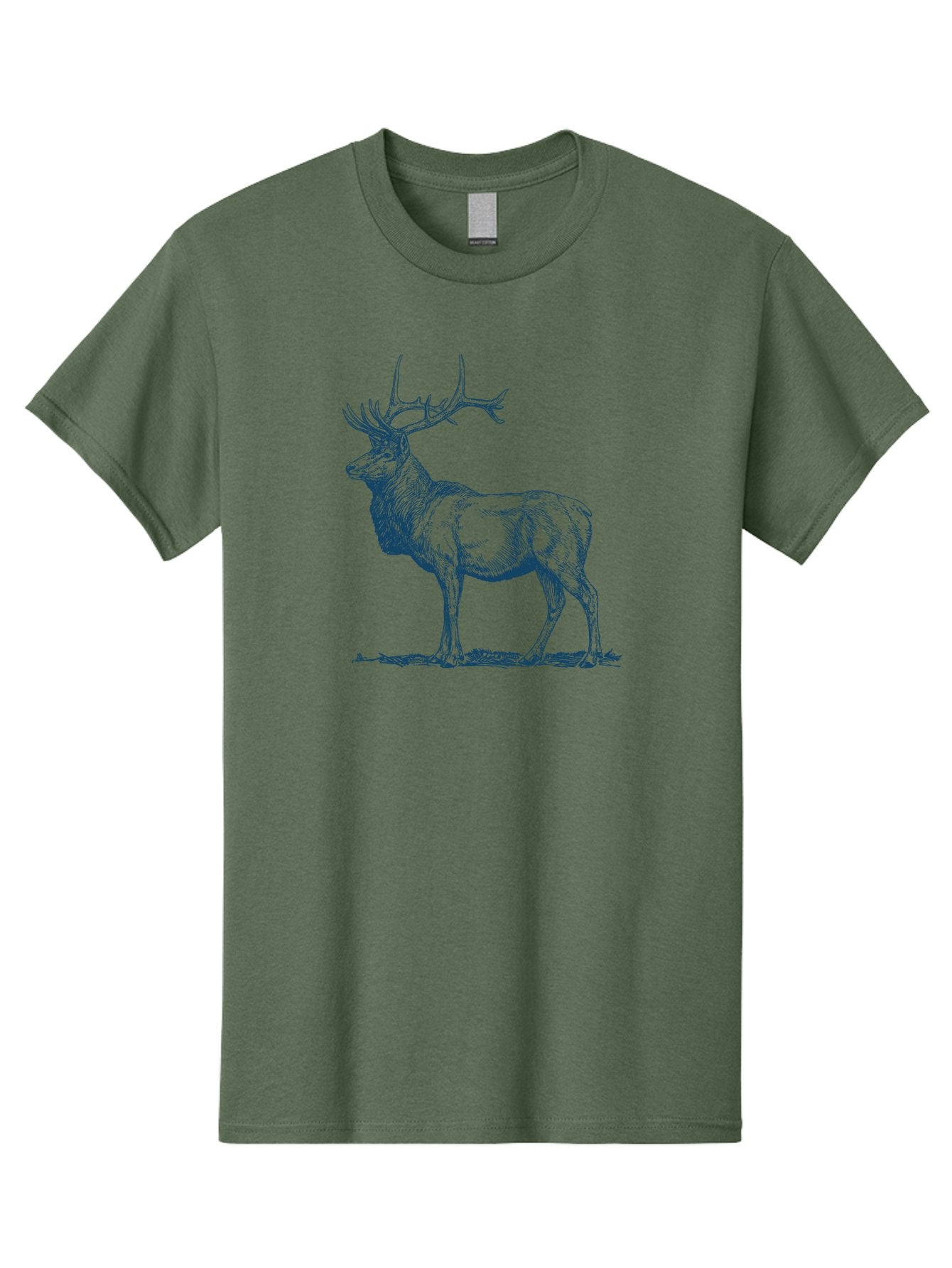 The Elder Stag Men'S Graphic Tee, 100% Cotton, Comfortable Casual Summer Wear, Machine Washable, Majestic Elk, Wildlife Illustration, Detailed Drawing, Natural Habitat, Grassy Terrain, Impressive Antlers, Wild Animal Art, Serene Pose, Aae703 15