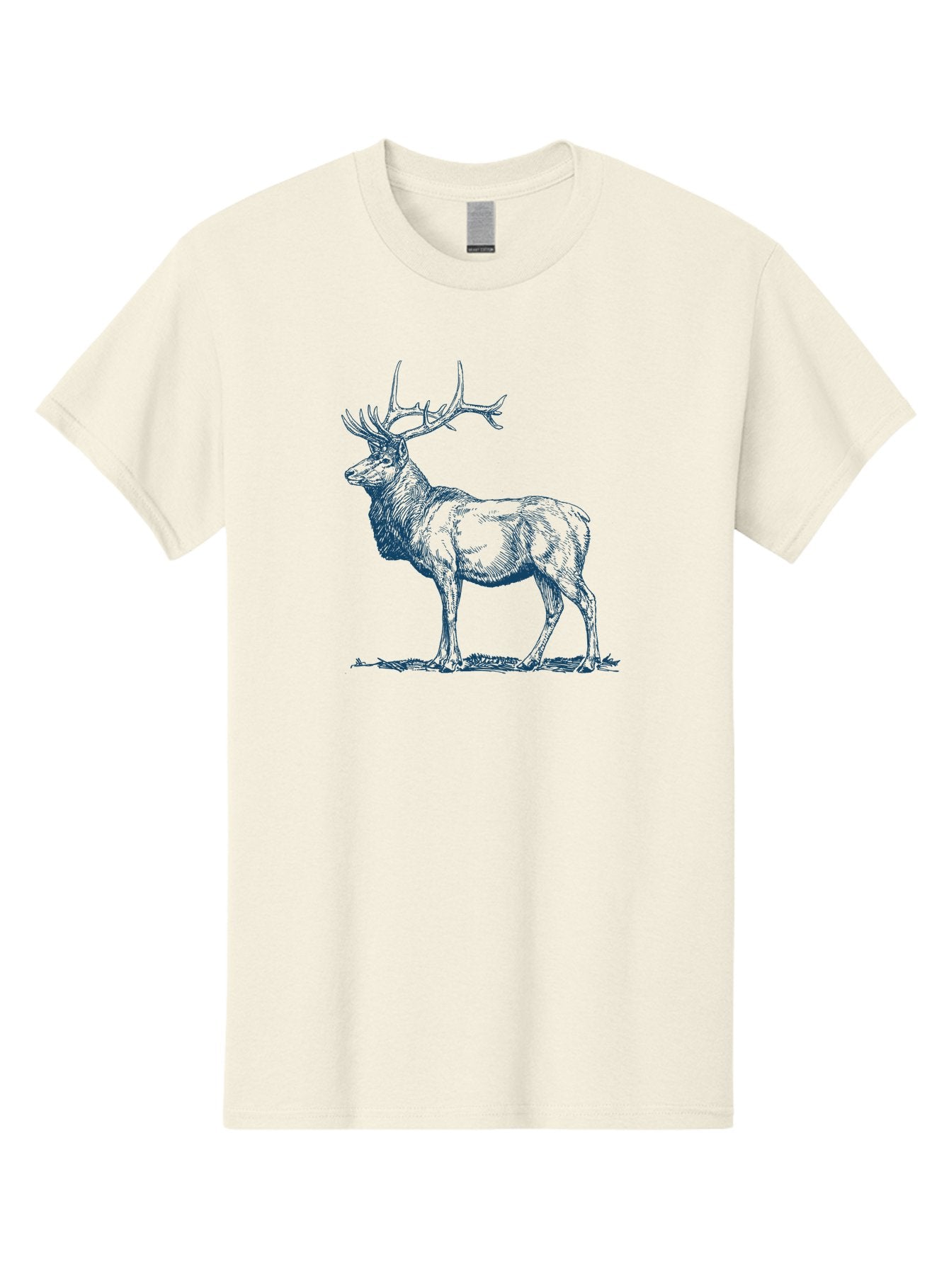 The Elder Stag Men'S Graphic Tee, 100% Cotton, Comfortable Casual Summer Wear, Machine Washable, Majestic Elk, Wildlife Illustration, Detailed Drawing, Natural Habitat, Grassy Terrain, Impressive Antlers, Wild Animal Art, Serene Pose, Aae703 7
