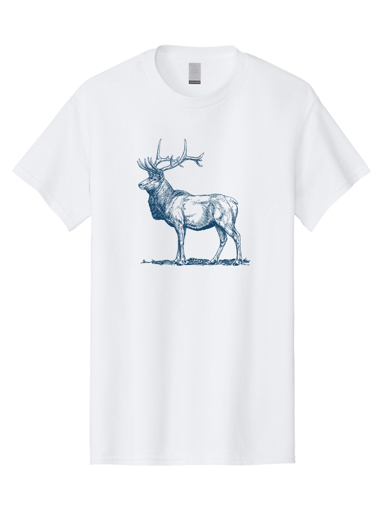The Elder Stag Men'S Graphic Tee, 100% Cotton, Comfortable Casual Summer Wear, Machine Washable, Majestic Elk, Wildlife Illustration, Detailed Drawing, Natural Habitat, Grassy Terrain, Impressive Antlers, Wild Animal Art, Serene Pose, Aae703 3