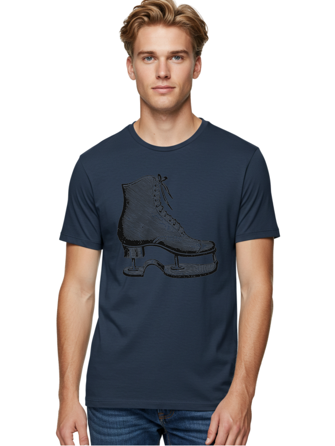 The Frozen Classic Men'S Graphic Tee, 100% Cotton, Comfortable Casual Summer Wear, Machine Washable, Ice Skate, Vintage Illustration, Lace-Up Boot, Ice Skating, Winter Sports, Classic Design, Retro Style, Frozen Fun Aae704