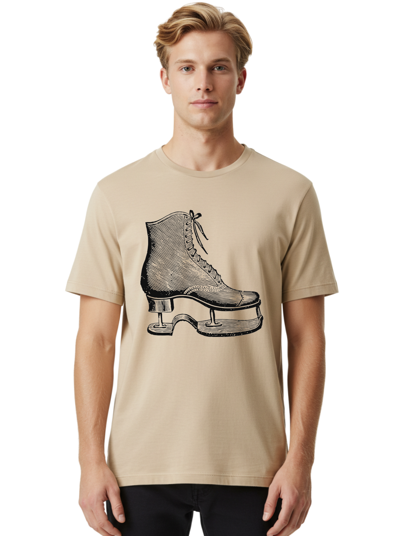 The Frozen Classic Men'S Graphic Tee, 100% Cotton, Comfortable Casual Summer Wear, Machine Washable, Ice Skate, Vintage Illustration, Lace-Up Boot, Ice Skating, Winter Sports, Classic Design, Retro Style, Frozen Fun Aae704 18
