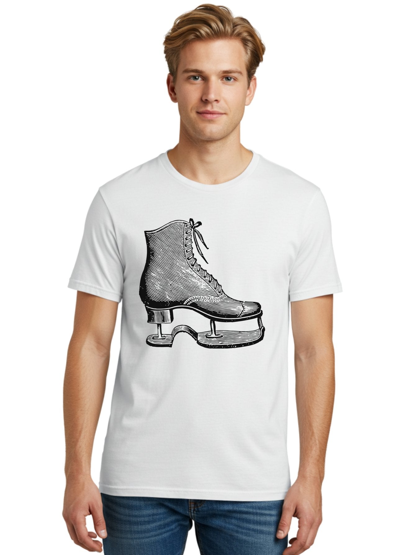 The Frozen Classic Men'S Graphic Tee, 100% Cotton, Comfortable Casual Summer Wear, Machine Washable, Ice Skate, Vintage Illustration, Lace-Up Boot, Ice Skating, Winter Sports, Classic Design, Retro Style, Frozen Fun Aae704 20