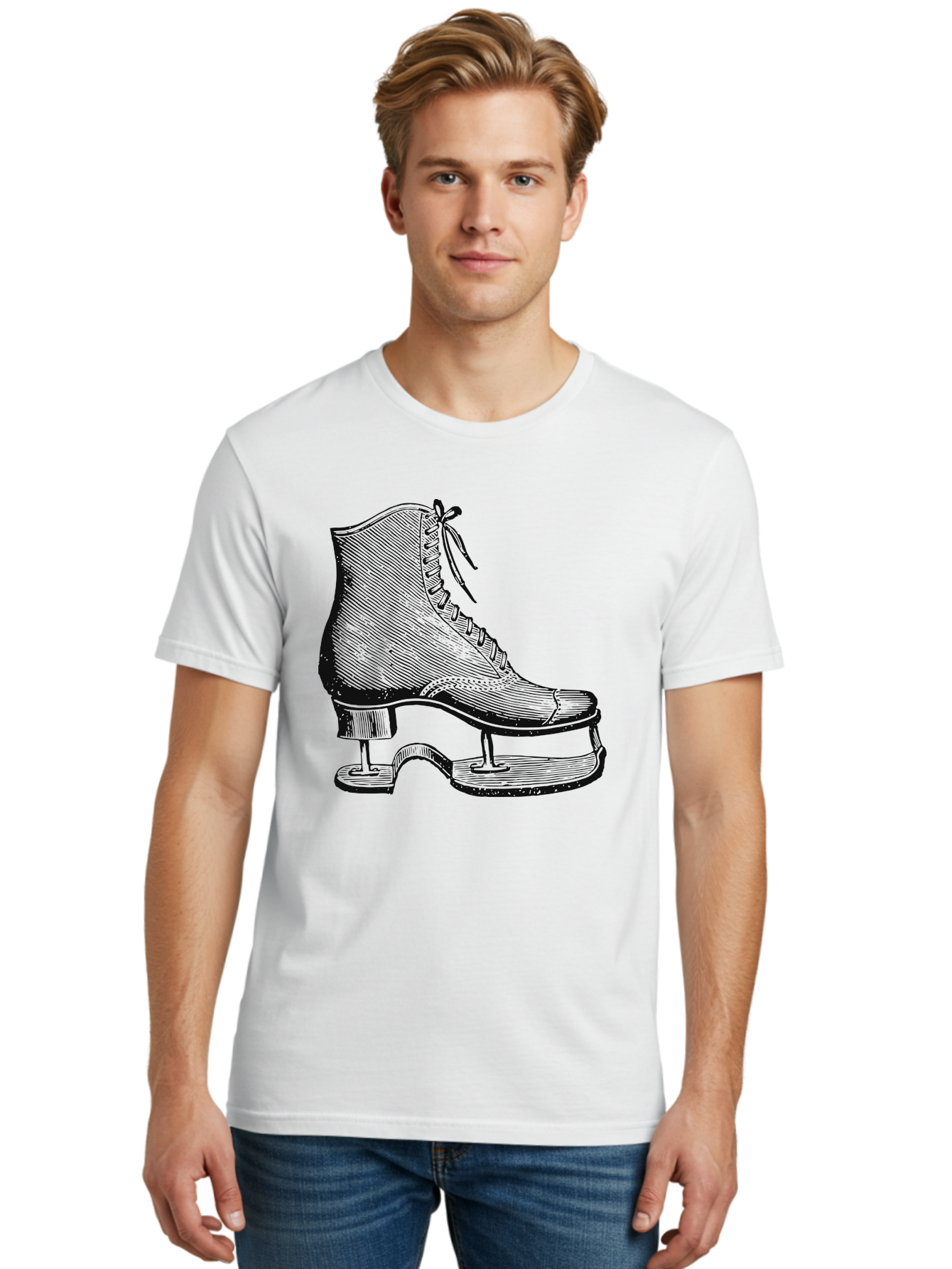 The Frozen Classic Men'S Graphic Tee, 100% Cotton, Comfortable Casual Summer Wear, Machine Washable, Ice Skate, Vintage Illustration, Lace-Up Boot, Ice Skating, Winter Sports, Classic Design, Retro Style, Frozen Fun Aae704 4