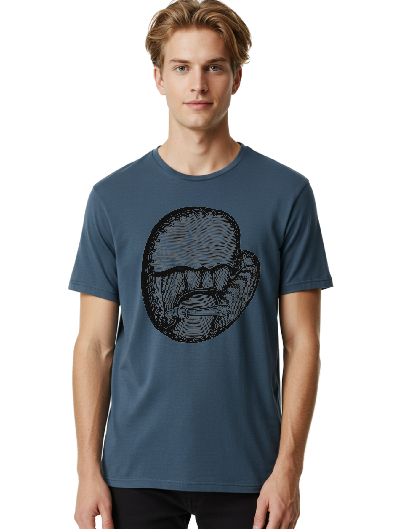 The Golden Glove Men'S Graphic Tee, 100% Cotton, Comfortable Casual Summer Wear, Machine Washable, Baseball Glove With Pocket Knife, Vintage Illustration, Retro Artwork, Crosshatching Technique, Nostalgic Feel, Baseball Theme, Aae705