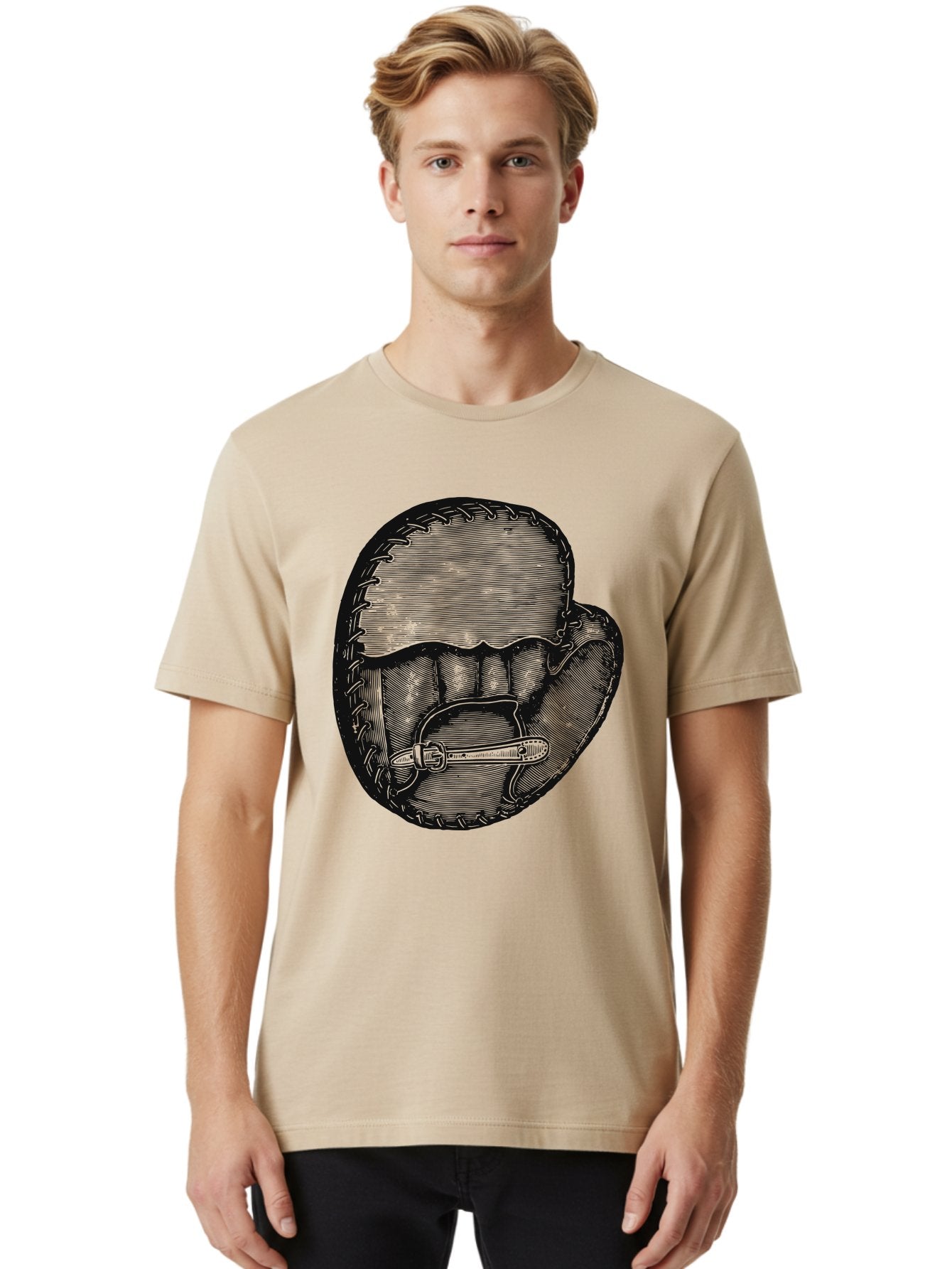 The Golden Glove Men'S Graphic Tee, 100% Cotton, Comfortable Casual Summer Wear, Machine Washable, Baseball Glove With Pocket Knife, Vintage Illustration, Retro Artwork, Crosshatching Technique, Nostalgic Feel, Baseball Theme, Aae705 17
