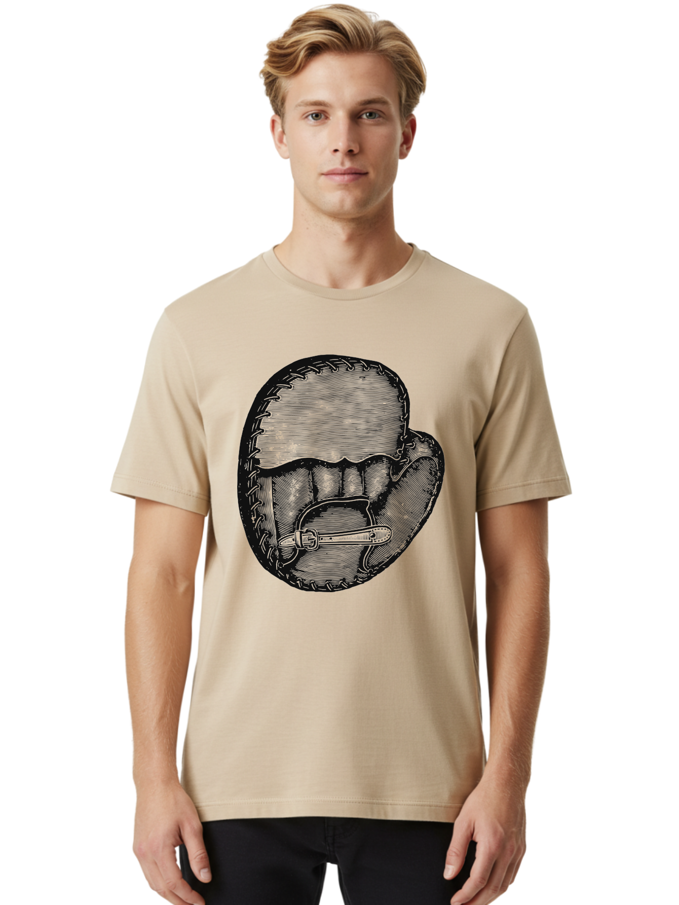The Golden Glove Men'S Graphic Tee, 100% Cotton, Comfortable Casual Summer Wear, Machine Washable, Baseball Glove With Pocket Knife, Vintage Illustration, Retro Artwork, Crosshatching Technique, Nostalgic Feel, Baseball Theme, Aae705 30