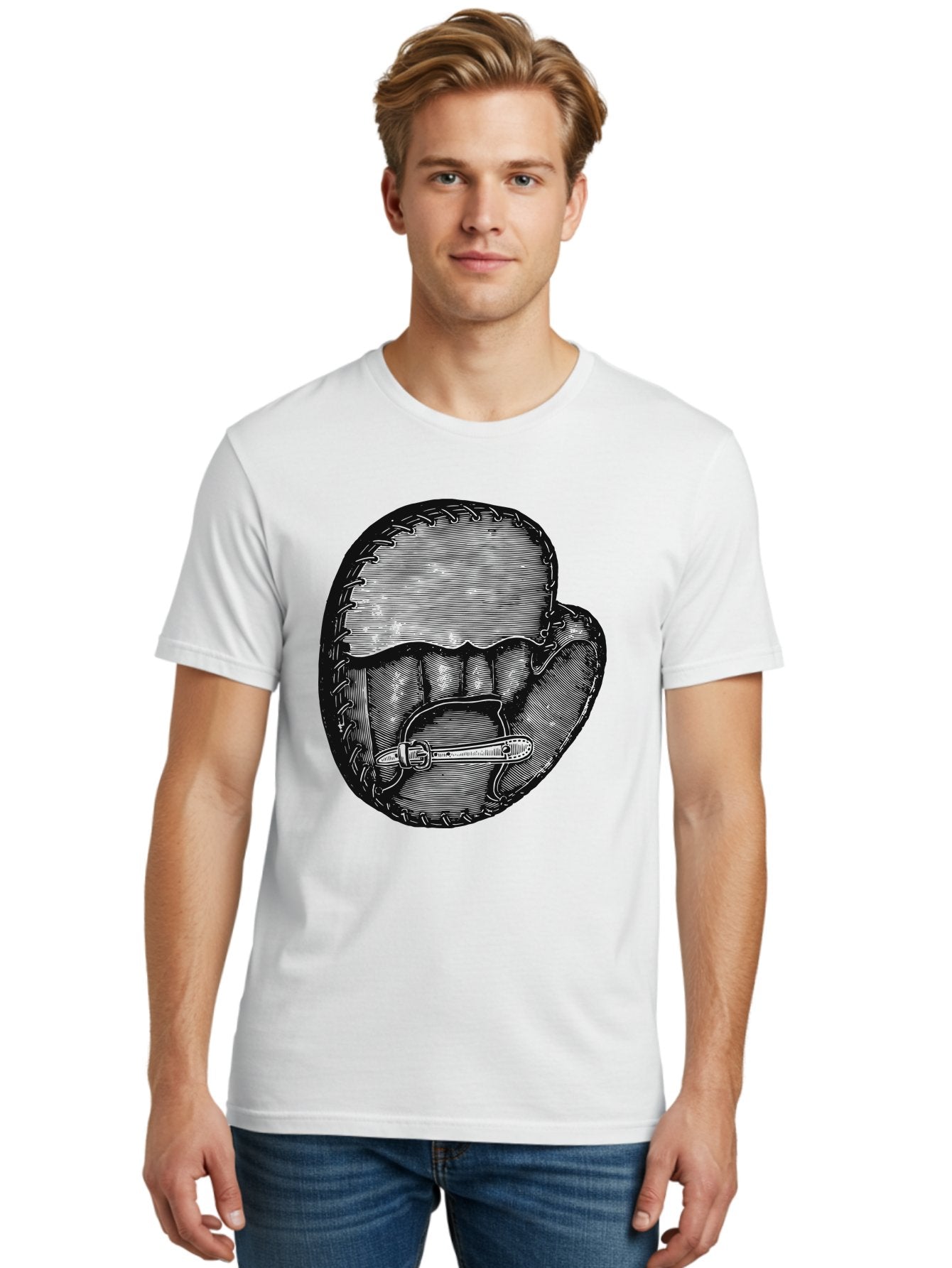 The Golden Glove Men'S Graphic Tee, 100% Cotton, Comfortable Casual Summer Wear, Machine Washable, Baseball Glove With Pocket Knife, Vintage Illustration, Retro Artwork, Crosshatching Technique, Nostalgic Feel, Baseball Theme, Aae705 20