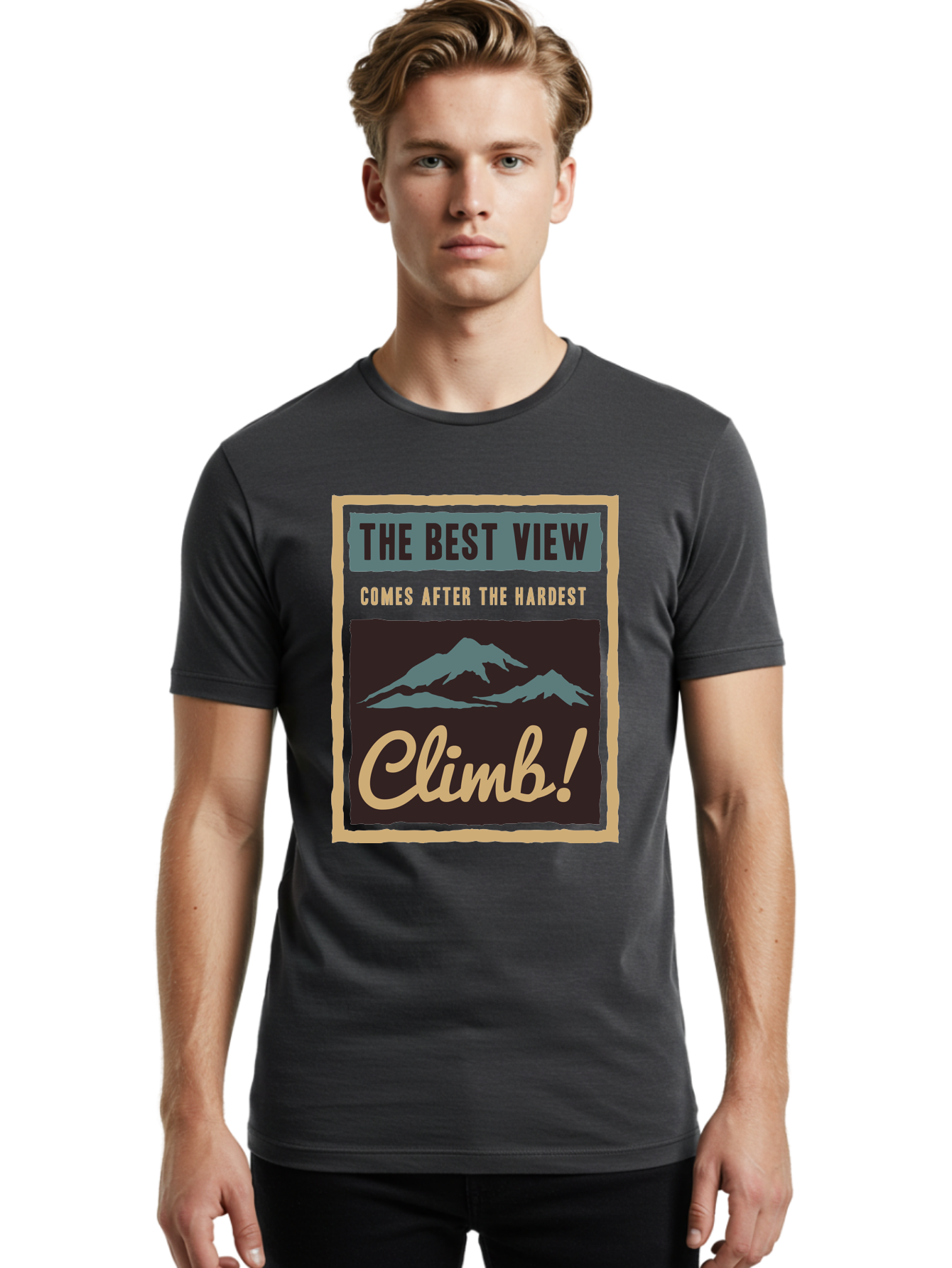 The Hardest Climb Men'S Graphic Tee, 100% Cotton, Comfortable Casual Summer Wear, Machine Washable, Mountain Climber Motivation, Inspirational Quotes, Outdoor Adventure, Peak Experience, Challenging Journey, Perseverance, Adventure Seeker Aae710