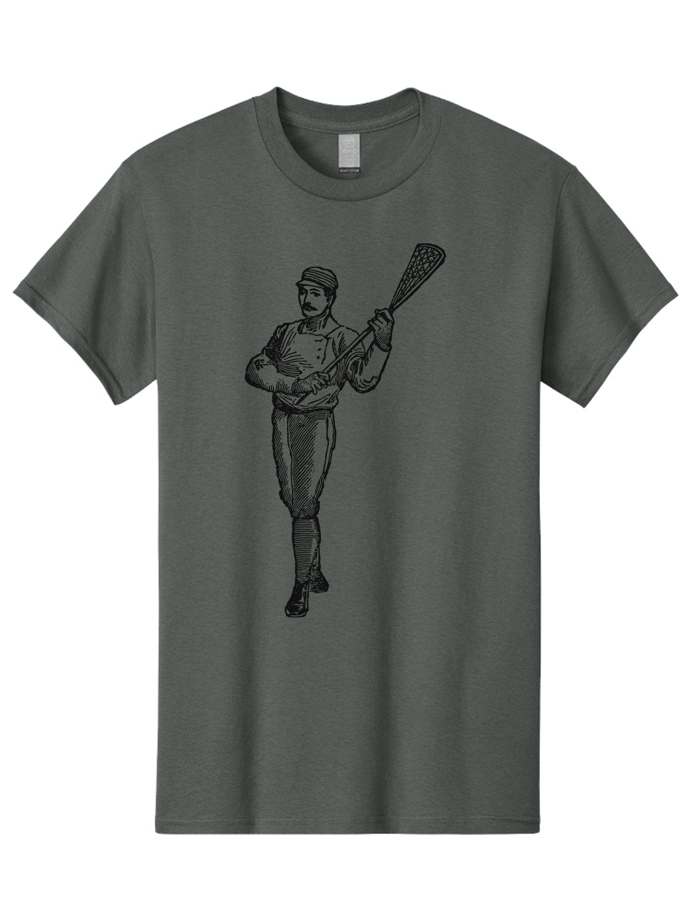 The Lacrosse Pioneer Men'S Graphic Tee, 100% Cotton, Comfortable Casual Summer Wear, Machine Washable, Lacrosse Player, Sports Illustration, Vintage Style, Mustachioed Man, Lacrosse Stick, Athletic Pose, Confident Stance, Aae711 10