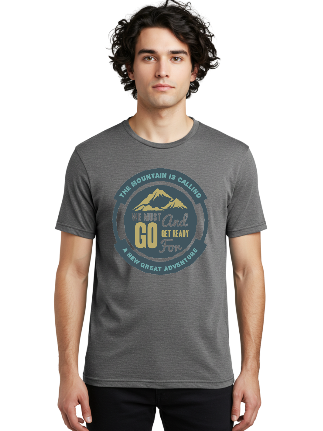 The Mountain Is Calling Men'S Graphic Tee, 100% Cotton, Comfortable Casual Summer Wear, Machine Washable, Mountain Adventure, Outdoor Enthusiasts, Adventure Seekers, Travel Inspiration, Motivational Quote, Hiking Trails, Exploration, Aae717 4