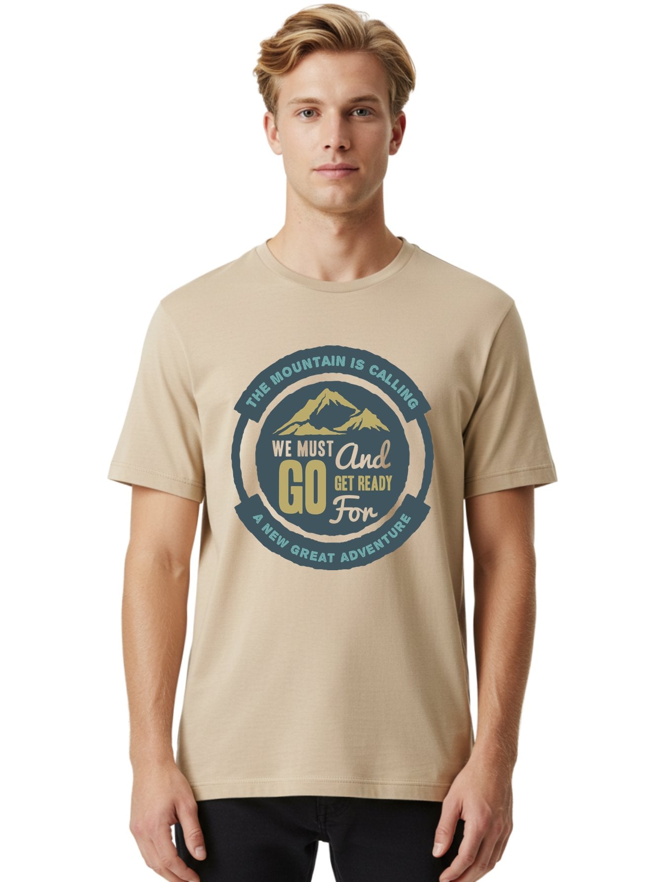 The Mountain Is Calling Men'S Graphic Tee, 100% Cotton, Comfortable Casual Summer Wear, Machine Washable, Mountain Adventure, Outdoor Enthusiasts, Adventure Seekers, Travel Inspiration, Motivational Quote, Hiking Trails, Exploration, Aae717 30