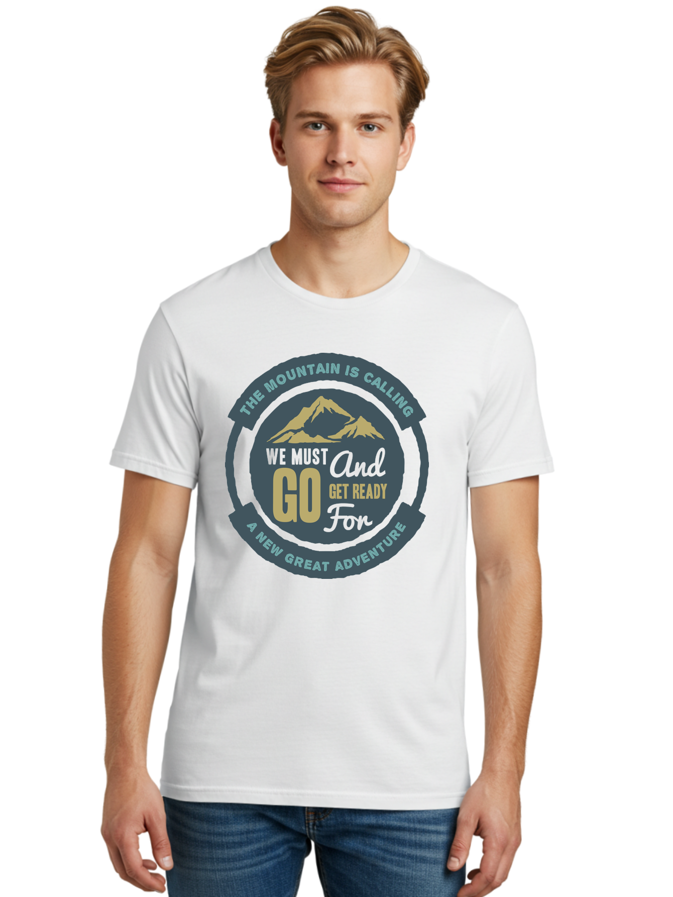 The Mountain Is Calling Men'S Graphic Tee, 100% Cotton, Comfortable Casual Summer Wear, Machine Washable, Mountain Adventure, Outdoor Enthusiasts, Adventure Seekers, Travel Inspiration, Motivational Quote, Hiking Trails, Exploration, Aae717 28