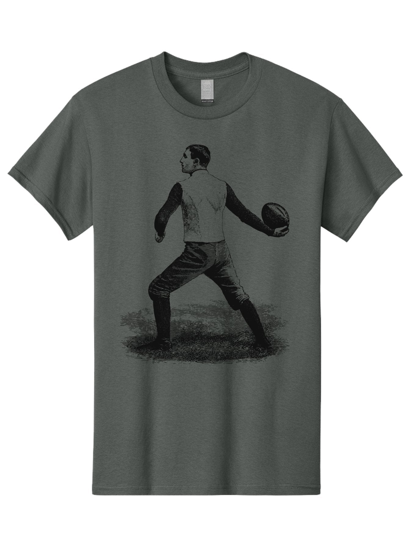 The Original Quarterback Men'S Graphic Tee, 100% Cotton, Comfortable Casual Summer Wear, Machine Washable, Rugby Player In Action, Athlete In Motion, Sports Illustration, Vintage Style, Rugby Ball, Dynamic Pose, Energetic Movement, Aae718 6