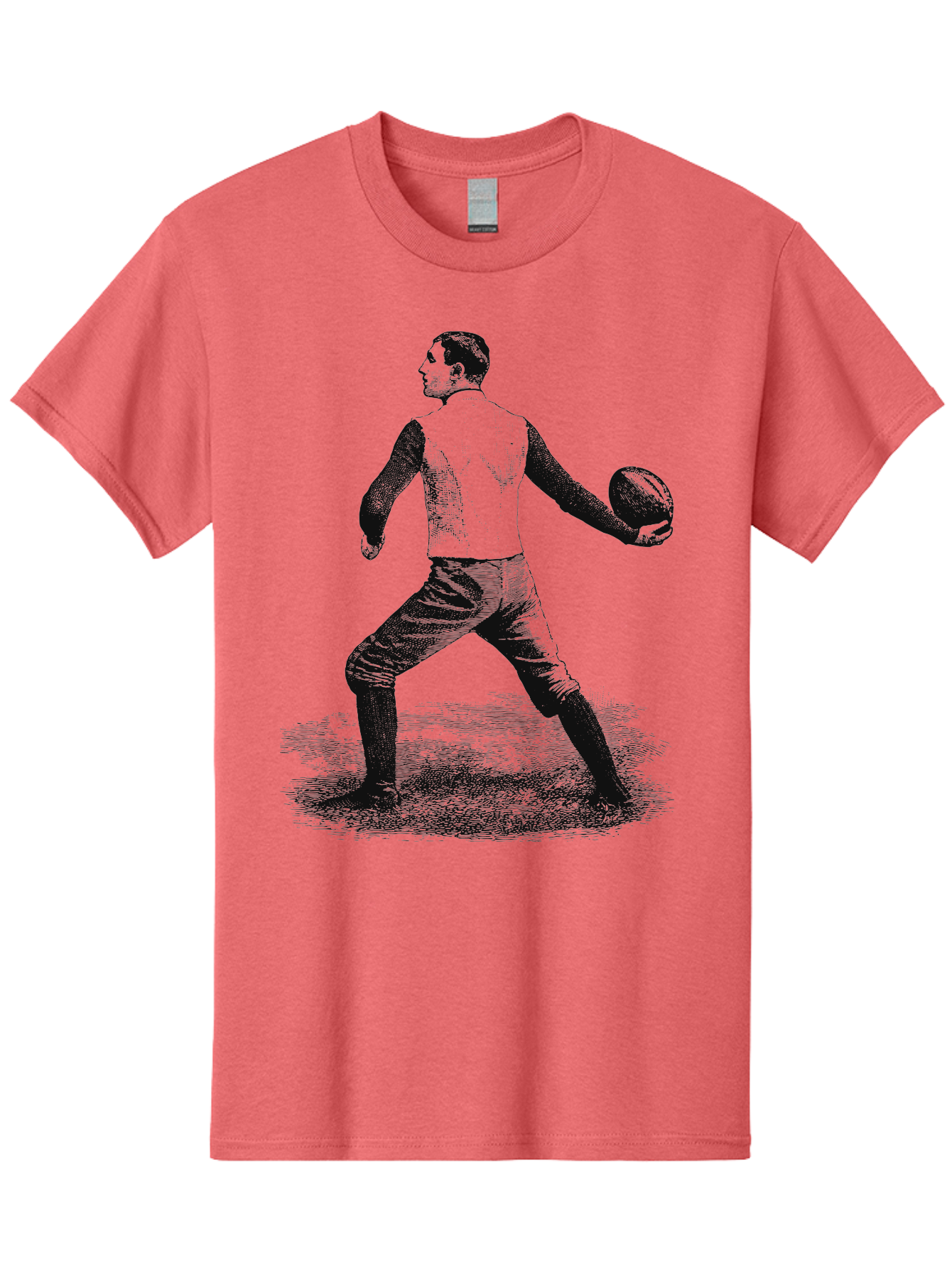 The Original Quarterback Men'S Graphic Tee, 100% Cotton, Comfortable Casual Summer Wear, Machine Washable, Rugby Player In Action, Athlete In Motion, Sports Illustration, Vintage Style, Rugby Ball, Dynamic Pose, Energetic Movement, Aae718 19