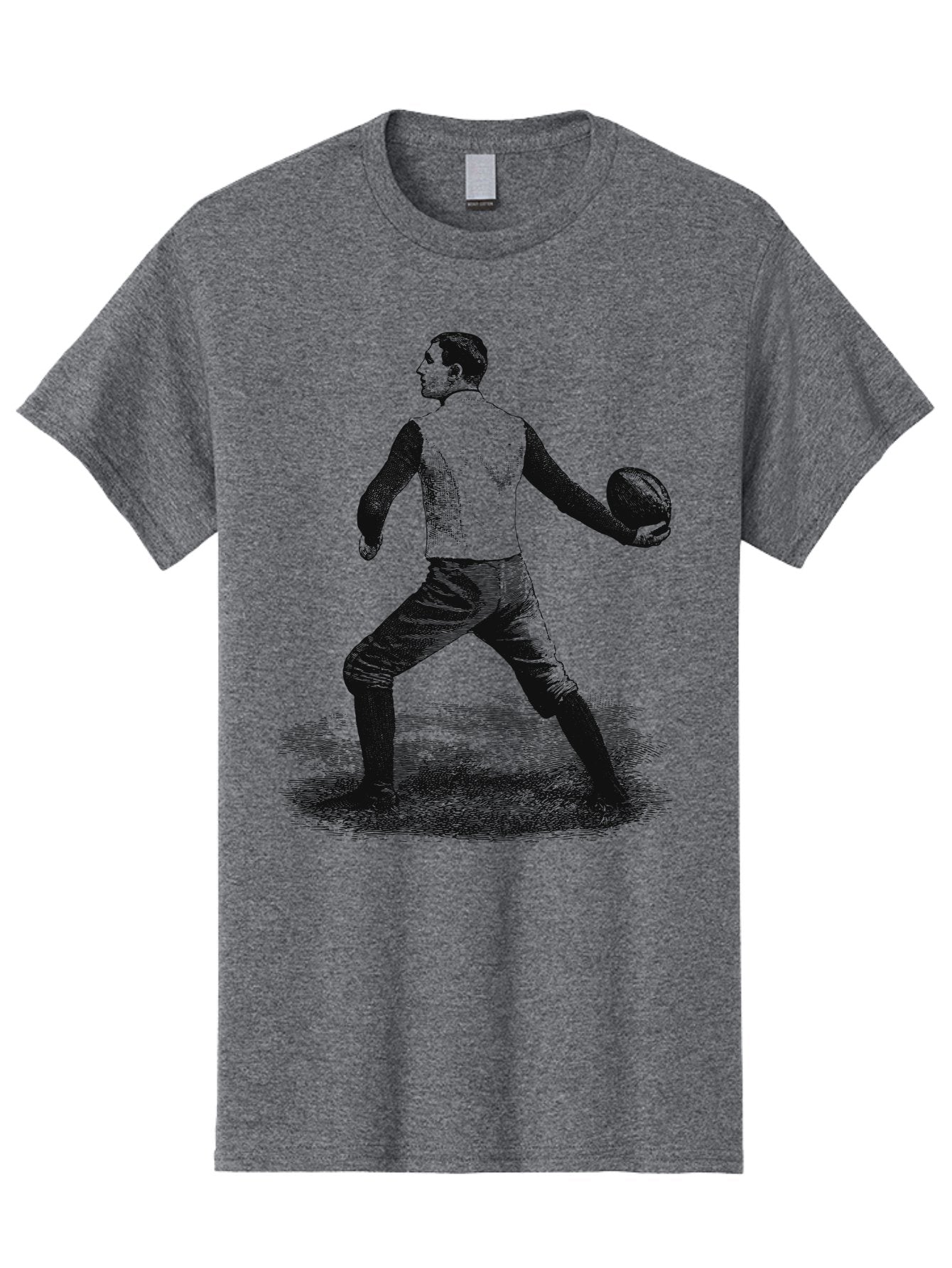 The Original Quarterback Men'S Graphic Tee, 100% Cotton, Comfortable Casual Summer Wear, Machine Washable, Rugby Player In Action, Athlete In Motion, Sports Illustration, Vintage Style, Rugby Ball, Dynamic Pose, Energetic Movement, Aae718 4