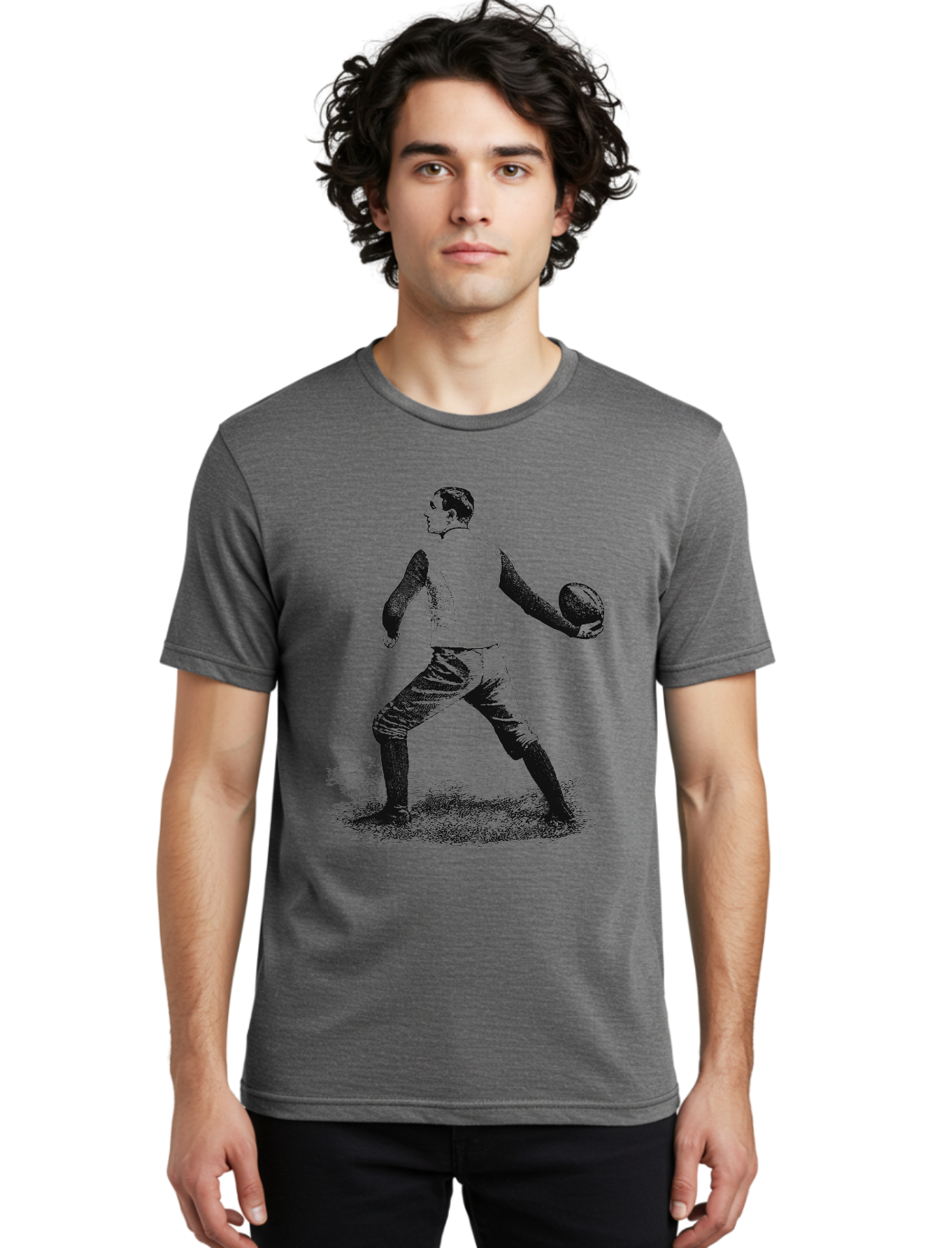 The Original Quarterback Men'S Graphic Tee, 100% Cotton, Comfortable Casual Summer Wear, Machine Washable, Rugby Player In Action, Athlete In Motion, Sports Illustration, Vintage Style, Rugby Ball, Dynamic Pose, Energetic Movement, Aae718 30
