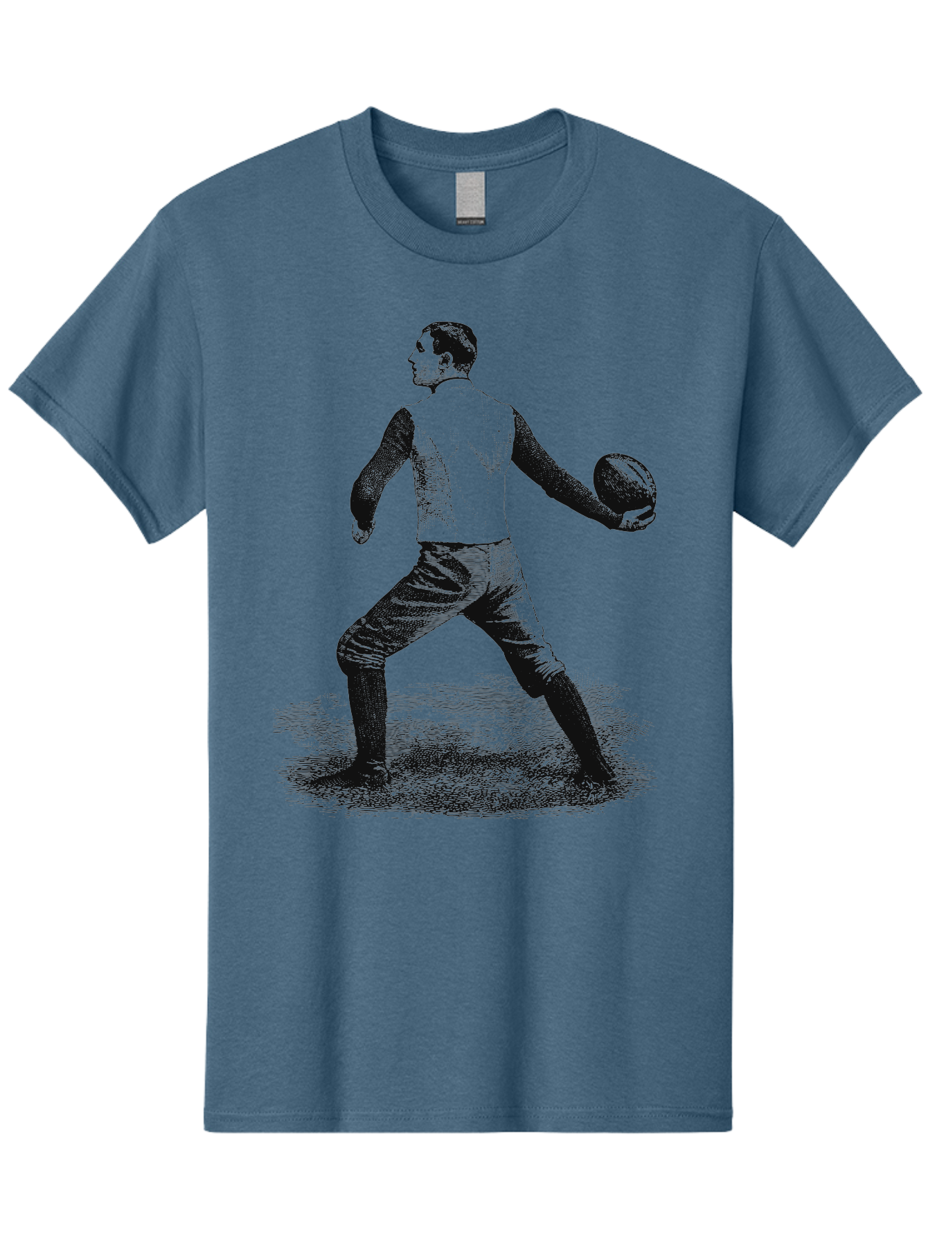 The Original Quarterback Men'S Graphic Tee, 100% Cotton, Comfortable Casual Summer Wear, Machine Washable, Rugby Player In Action, Athlete In Motion, Sports Illustration, Vintage Style, Rugby Ball, Dynamic Pose, Energetic Movement, Aae718 23