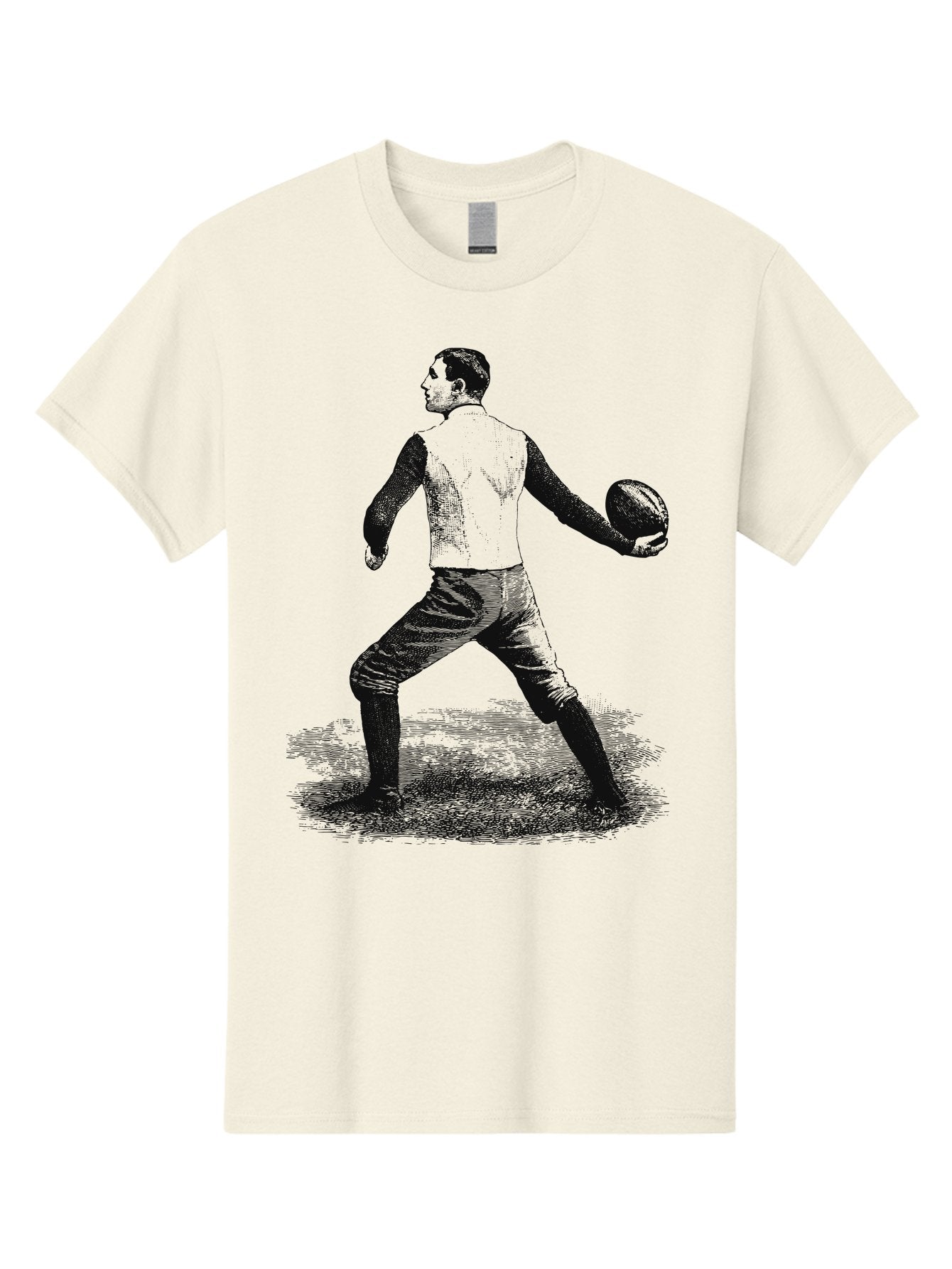 The Original Quarterback Men'S Graphic Tee, 100% Cotton, Comfortable Casual Summer Wear, Machine Washable, Rugby Player In Action, Athlete In Motion, Sports Illustration, Vintage Style, Rugby Ball, Dynamic Pose, Energetic Movement, Aae718 14