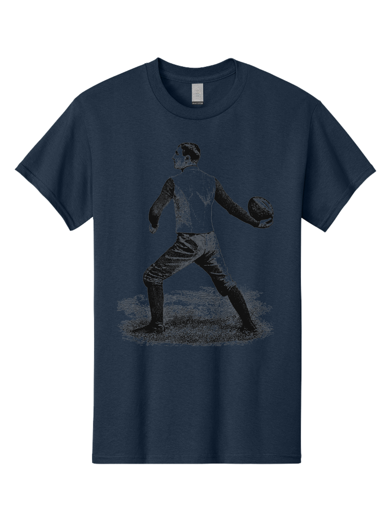 The Original Quarterback Men'S Graphic Tee, 100% Cotton, Comfortable Casual Summer Wear, Machine Washable, Rugby Player In Action, Athlete In Motion, Sports Illustration, Vintage Style, Rugby Ball, Dynamic Pose, Energetic Movement, Aae718 17