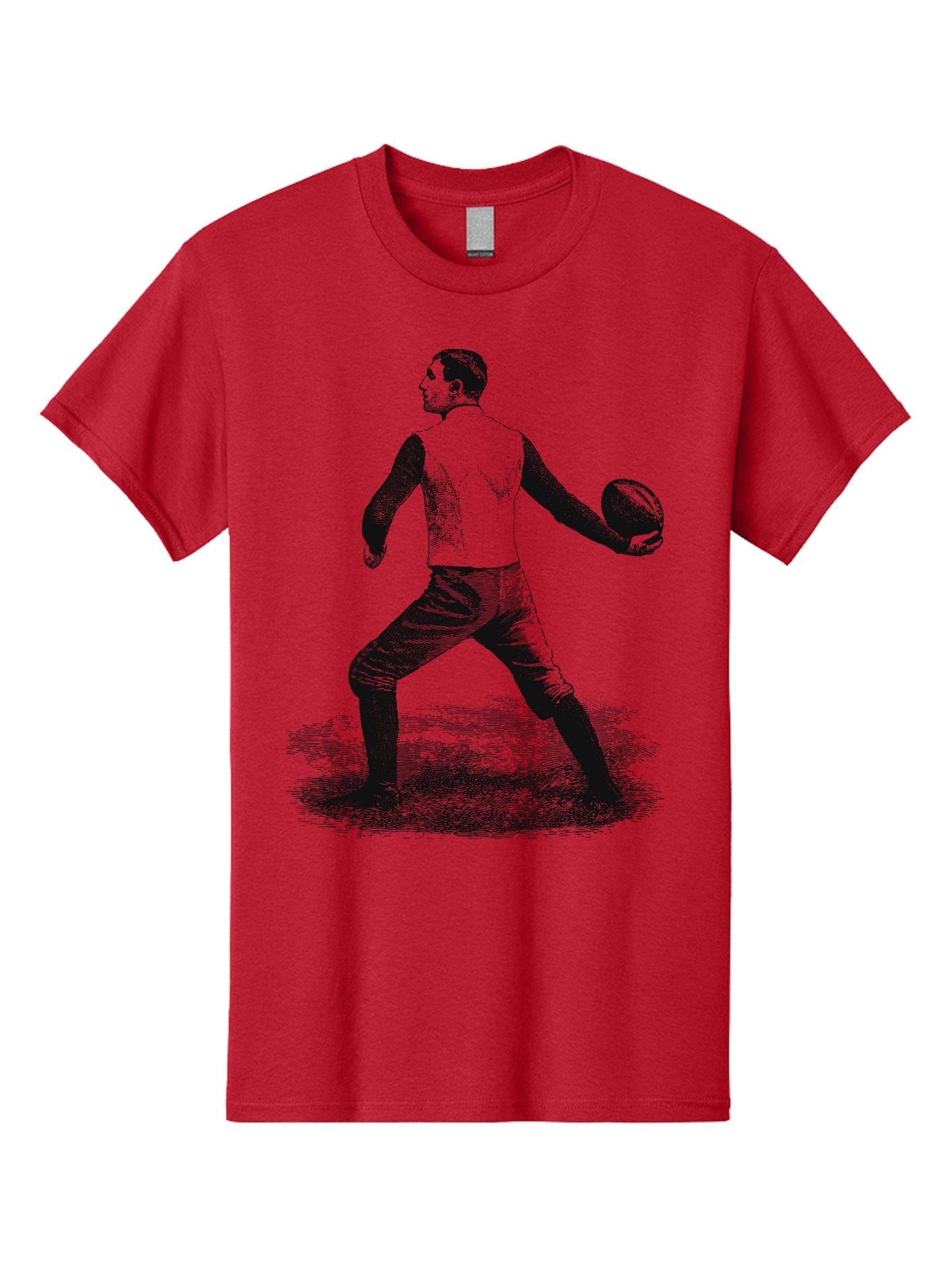 The Original Quarterback Men'S Graphic Tee, 100% Cotton, Comfortable Casual Summer Wear, Machine Washable, Rugby Player In Action, Athlete In Motion, Sports Illustration, Vintage Style, Rugby Ball, Dynamic Pose, Energetic Movement, Aae718 12