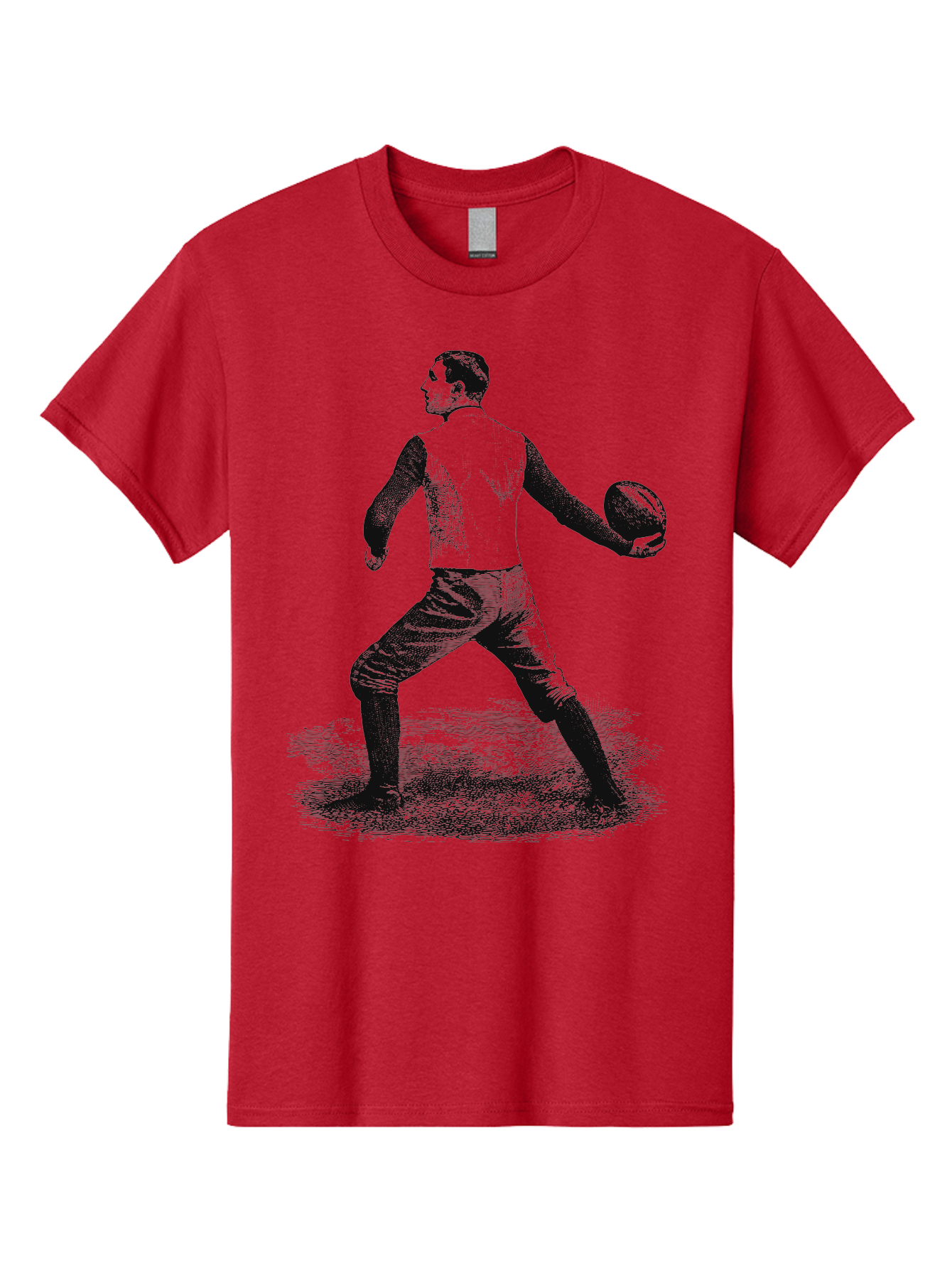 The Original Quarterback Men'S Graphic Tee, 100% Cotton, Comfortable Casual Summer Wear, Machine Washable, Rugby Player In Action, Athlete In Motion, Sports Illustration, Vintage Style, Rugby Ball, Dynamic Pose, Energetic Movement, Aae718