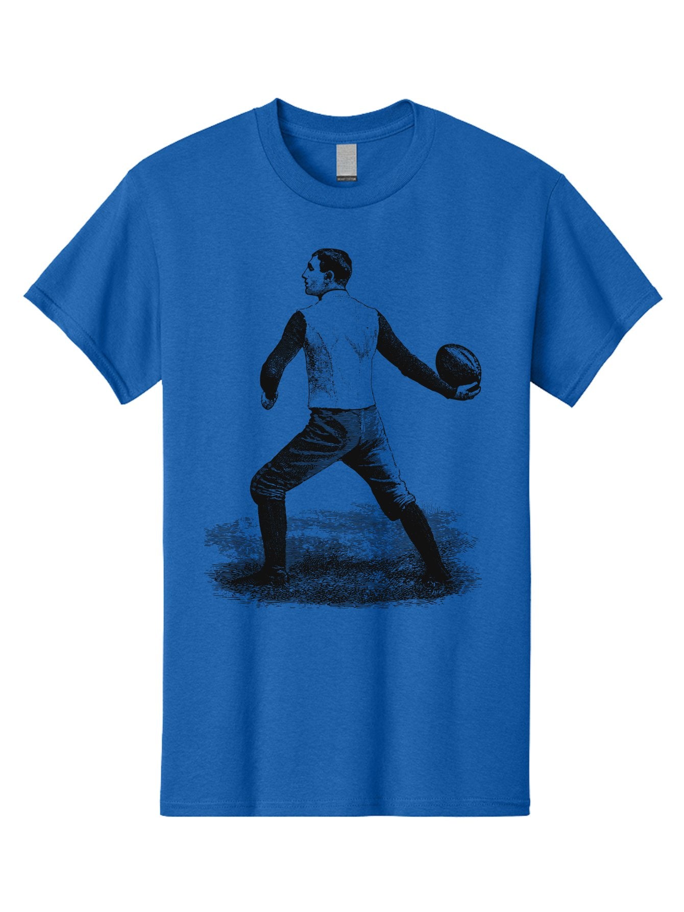 The Original Quarterback Men'S Graphic Tee, 100% Cotton, Comfortable Casual Summer Wear, Machine Washable, Rugby Player In Action, Athlete In Motion, Sports Illustration, Vintage Style, Rugby Ball, Dynamic Pose, Energetic Movement, Aae718 3