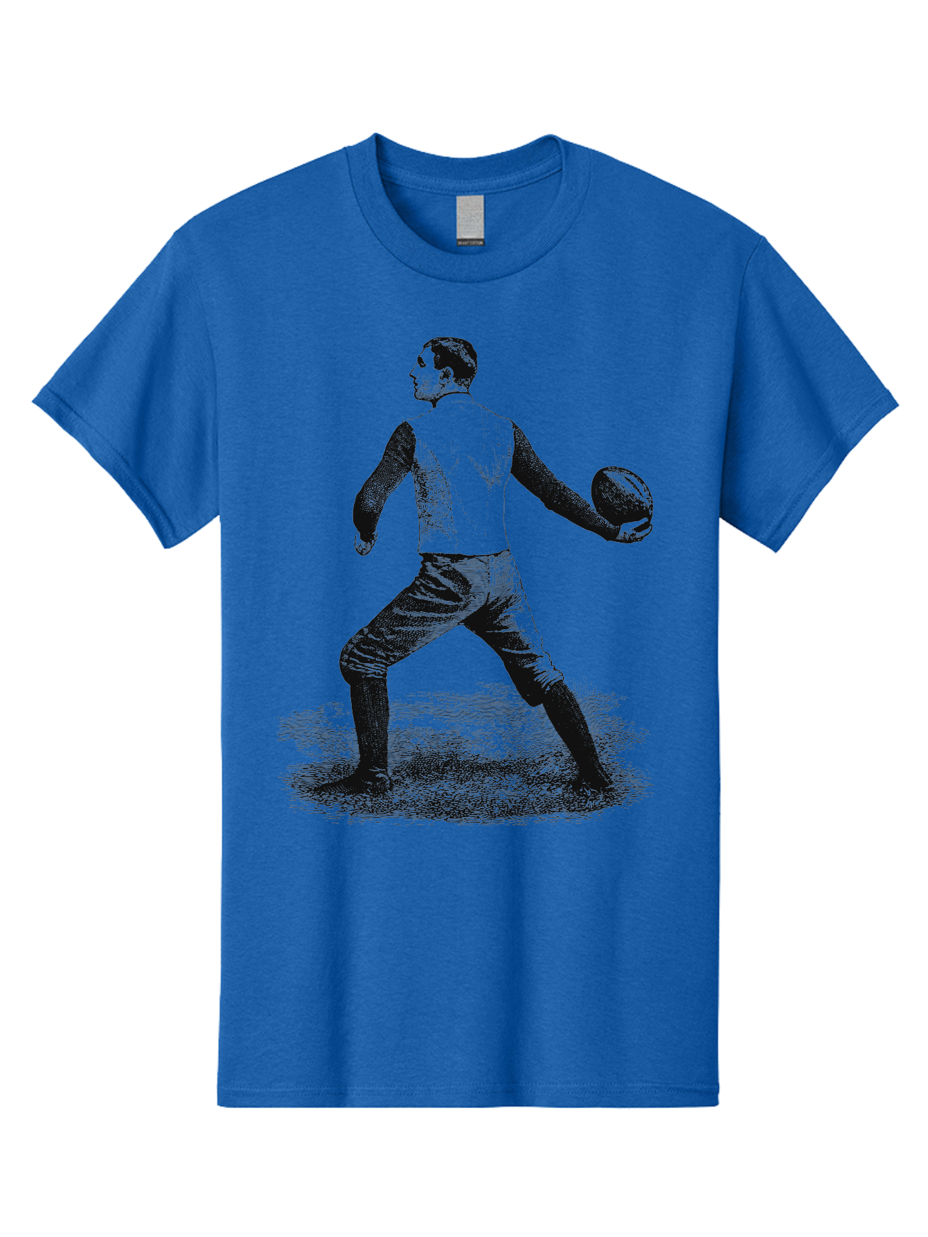 The Original Quarterback Men'S Graphic Tee, 100% Cotton, Comfortable Casual Summer Wear, Machine Washable, Rugby Player In Action, Athlete In Motion, Sports Illustration, Vintage Style, Rugby Ball, Dynamic Pose, Energetic Movement, Aae718 25