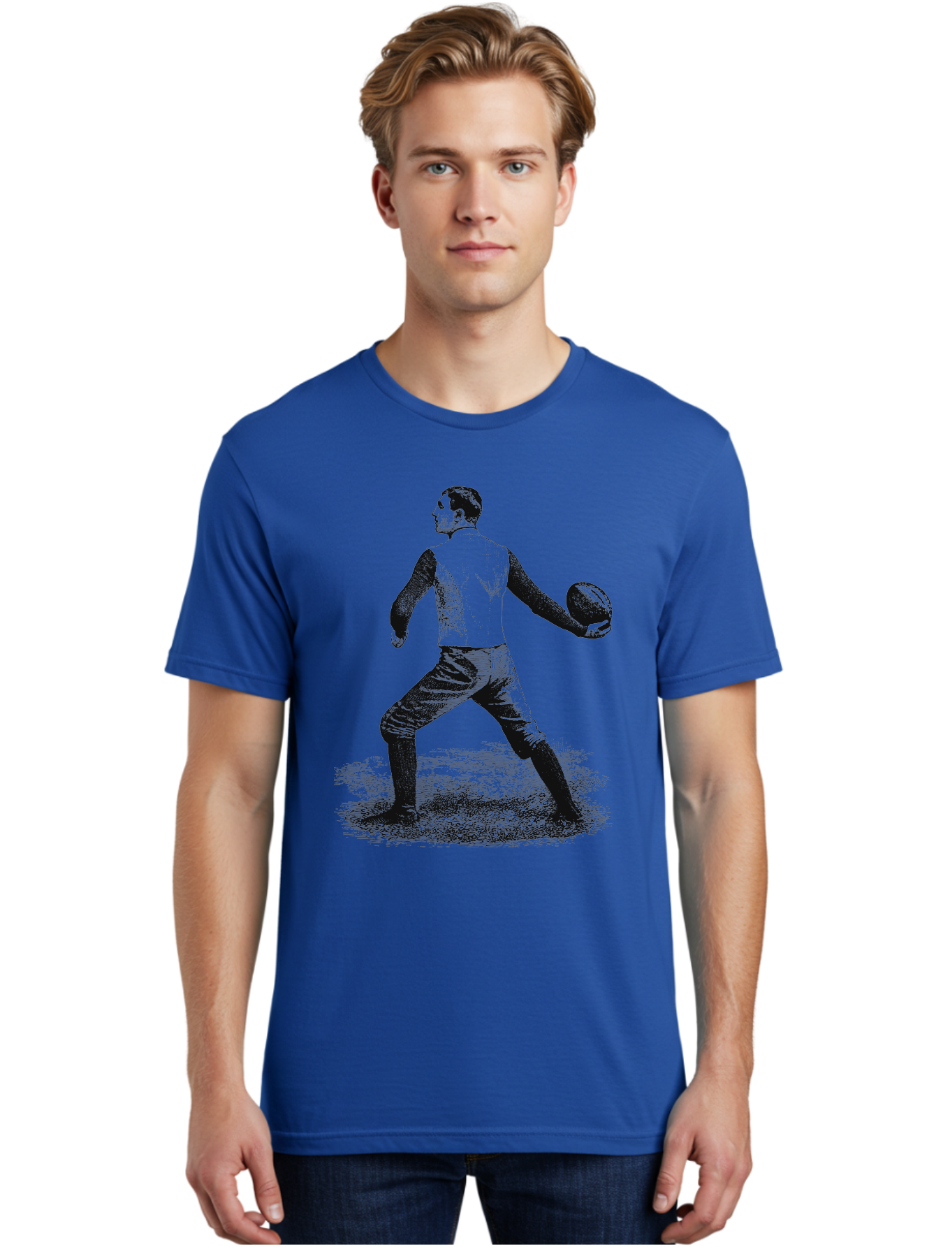 The Original Quarterback Men'S Graphic Tee, 100% Cotton, Comfortable Casual Summer Wear, Machine Washable, Rugby Player In Action, Athlete In Motion, Sports Illustration, Vintage Style, Rugby Ball, Dynamic Pose, Energetic Movement, Aae718 26