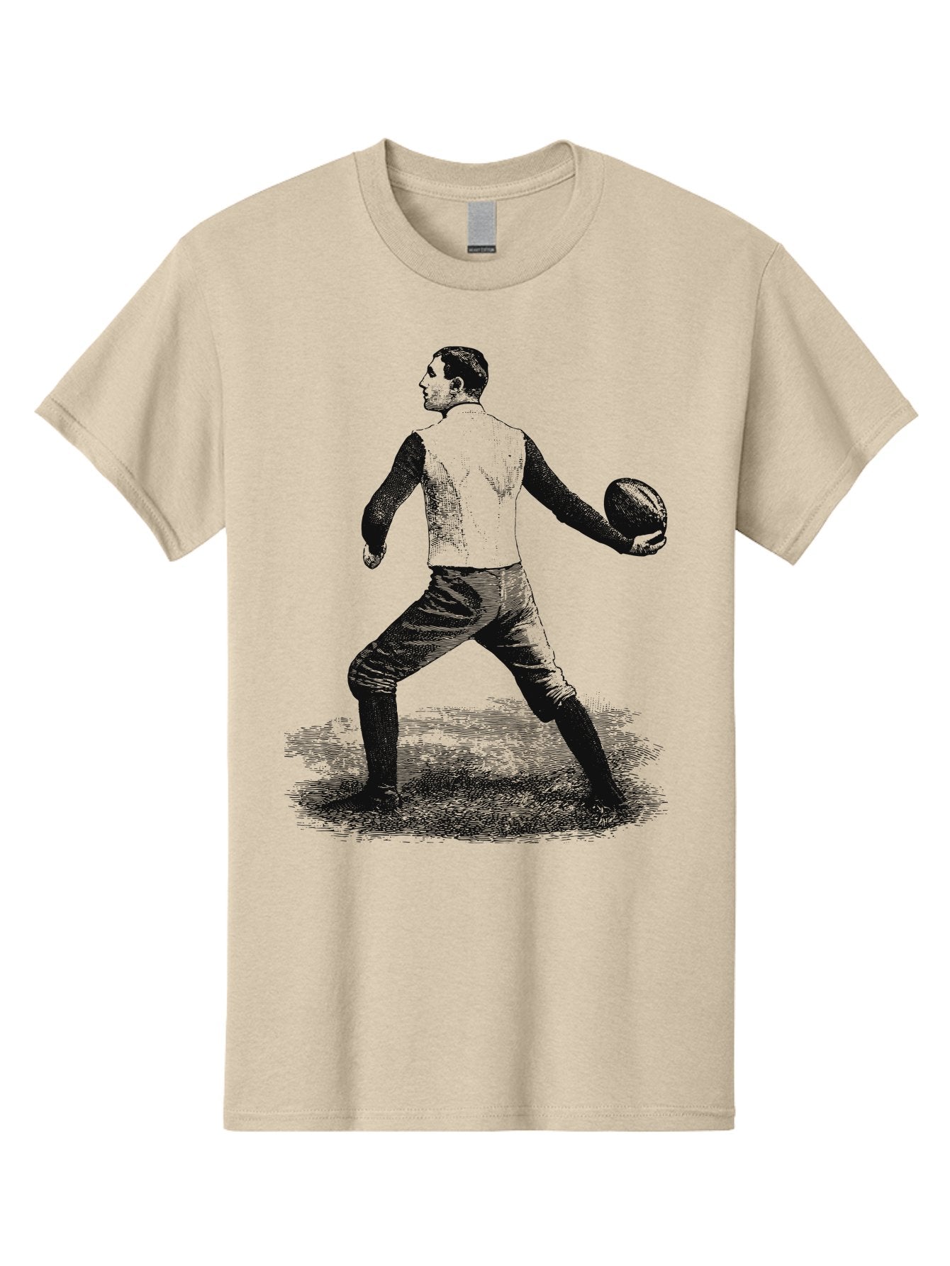 The Original Quarterback Men'S Graphic Tee, 100% Cotton, Comfortable Casual Summer Wear, Machine Washable, Rugby Player In Action, Athlete In Motion, Sports Illustration, Vintage Style, Rugby Ball, Dynamic Pose, Energetic Movement, Aae718